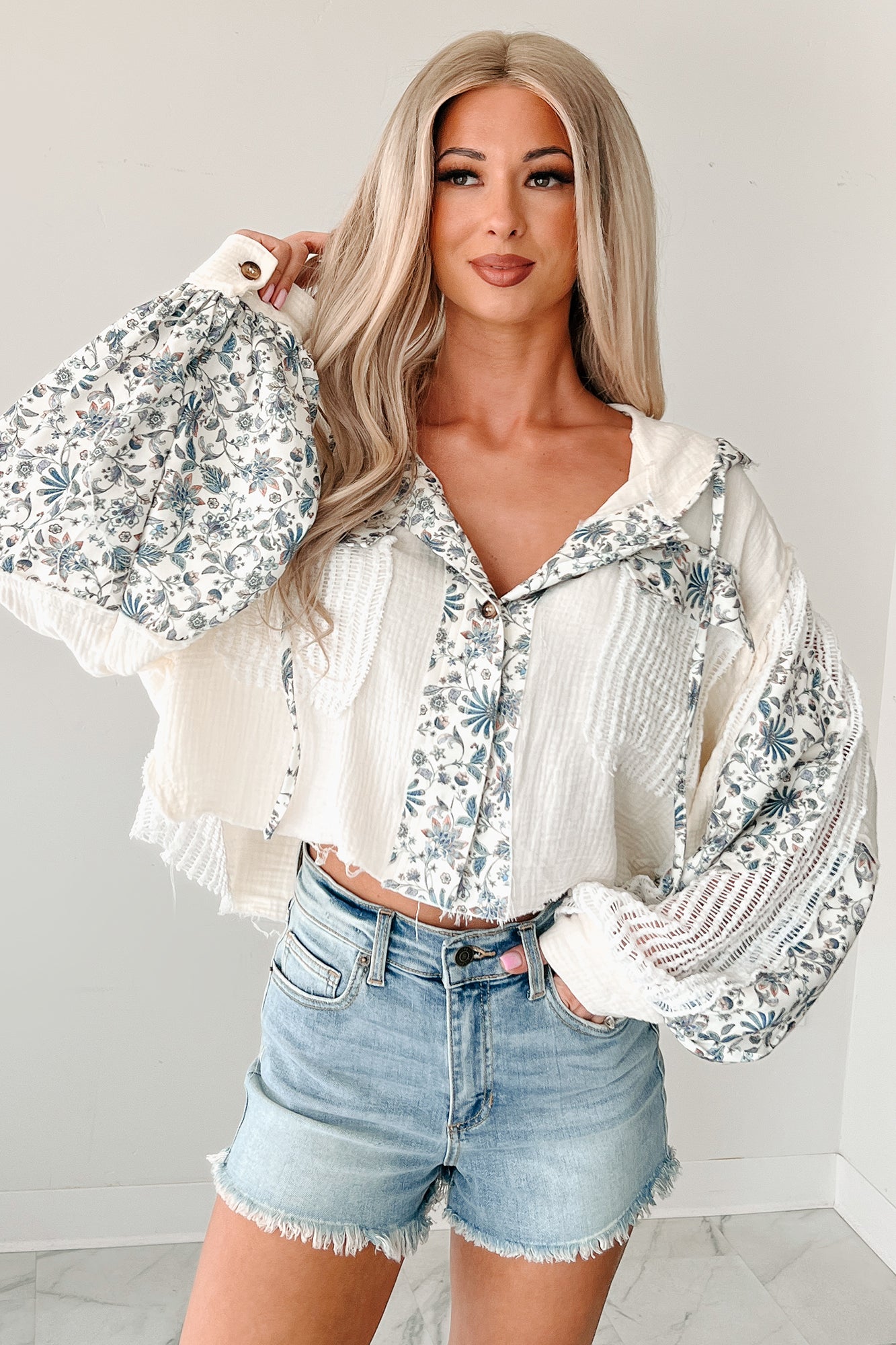 Knitted Paths Floral Crochet Hooded Top (Natural)