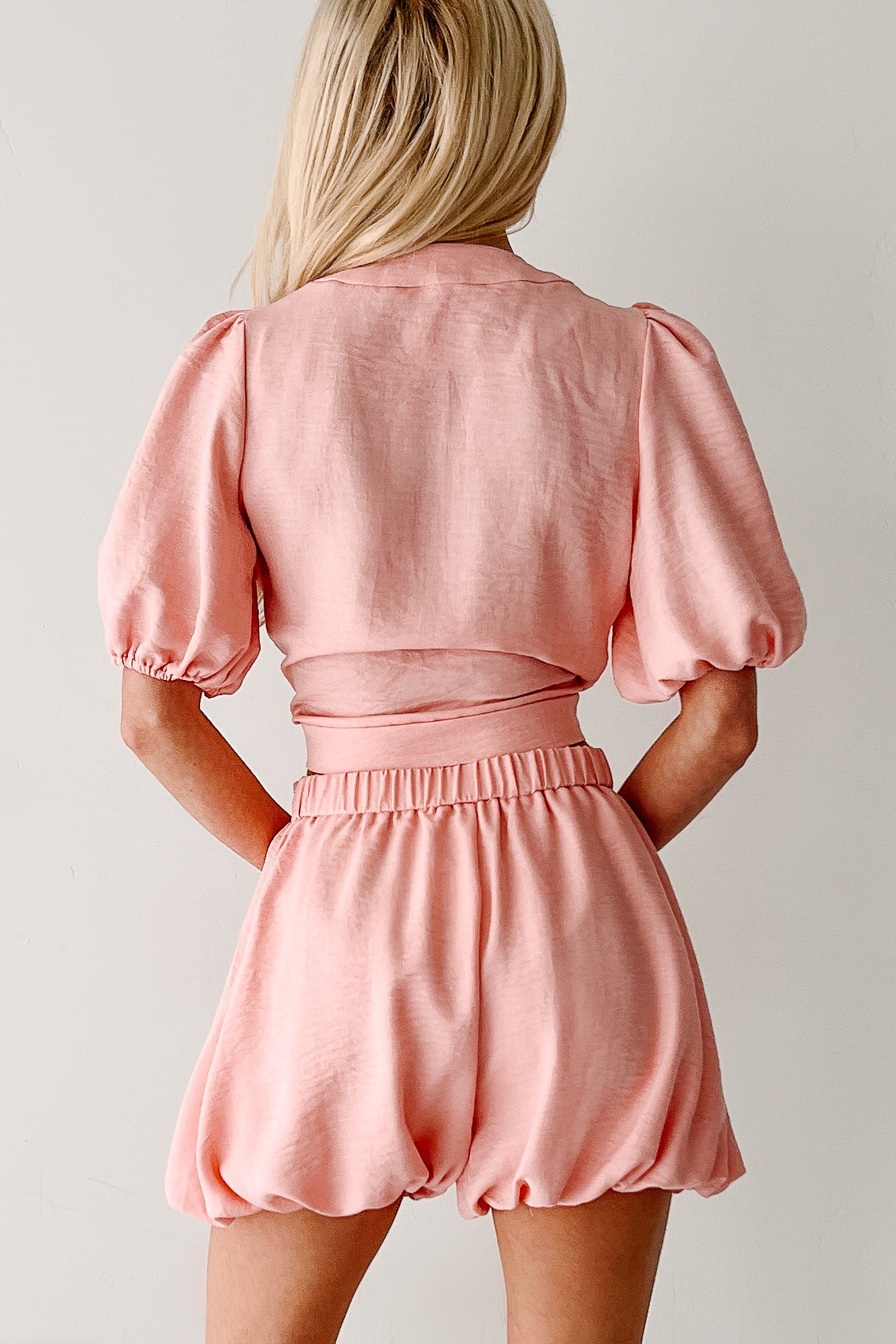 Blush & Whisper Tie Top & Bubble Shorts Set (Pink)