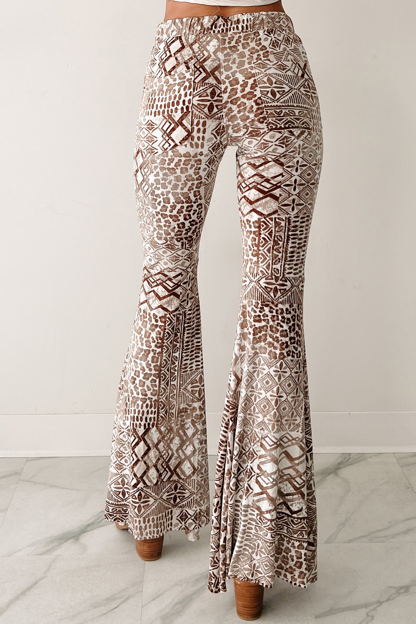 Cozy Bliss High Rise Flare Geometric Pants (Taupe)
