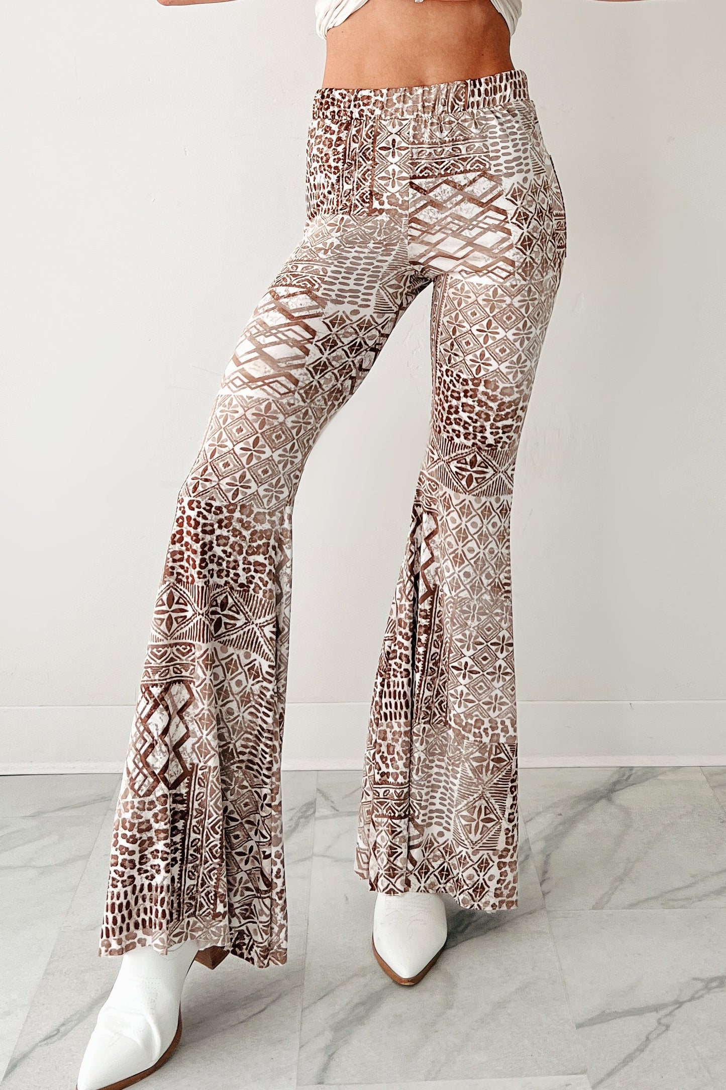 Cozy Bliss High Rise Flare Geometric Pants (Taupe)