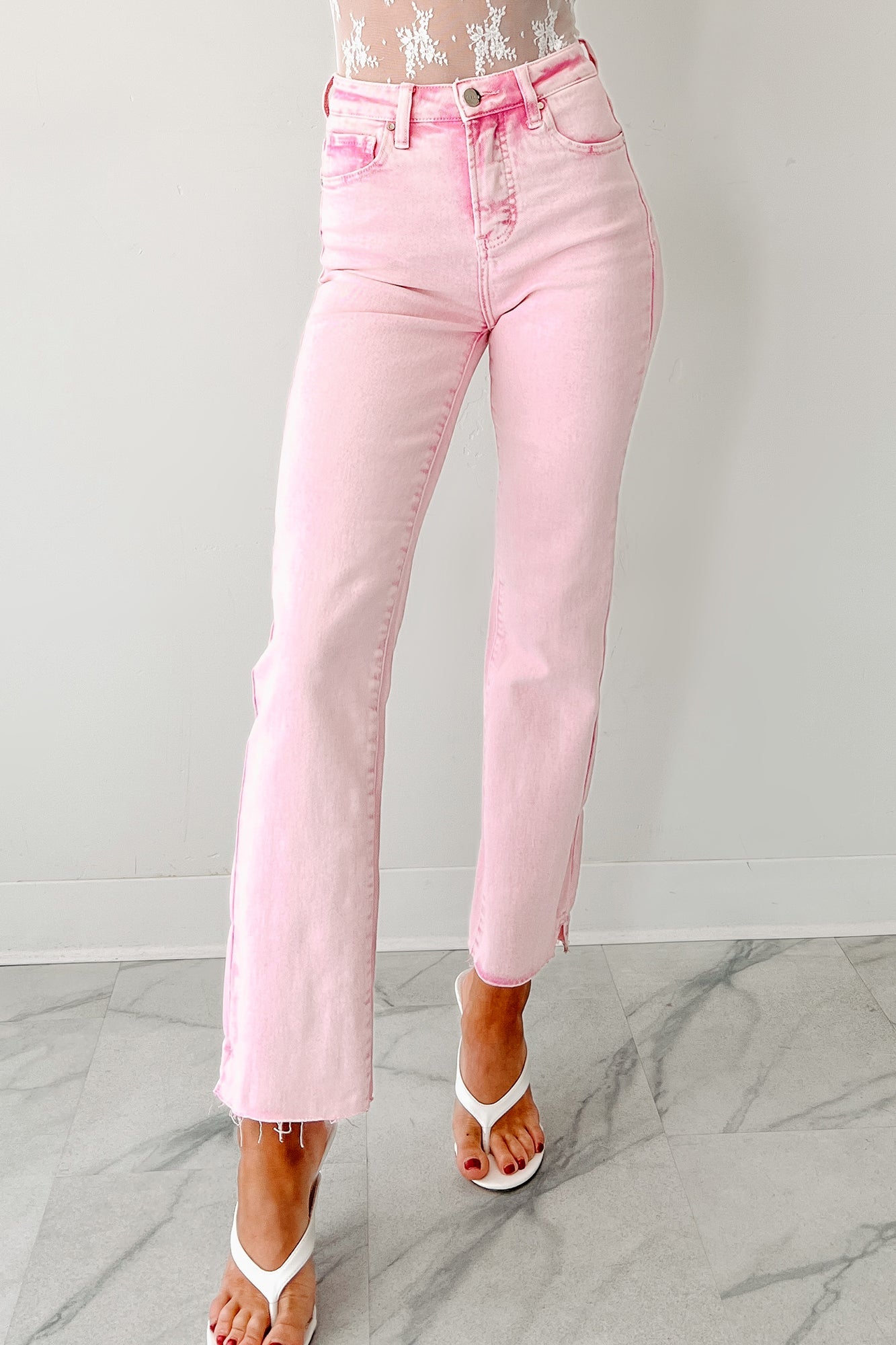 Nadine High Rise Straight Leg Risen Jeans (Acid Pink)