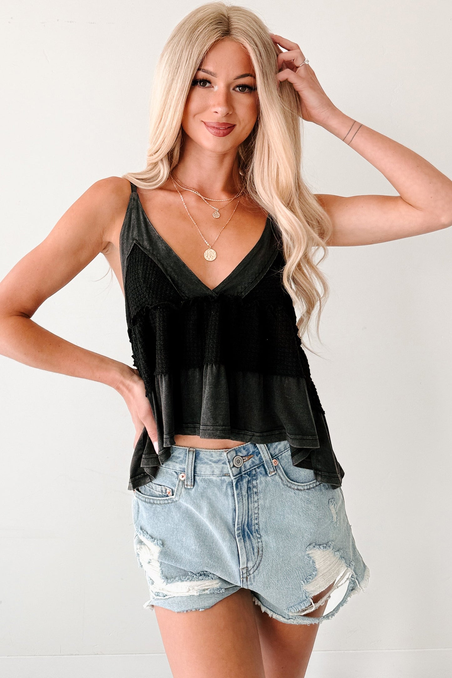 Maisie Thermal Babydoll POL Tank (Black)
