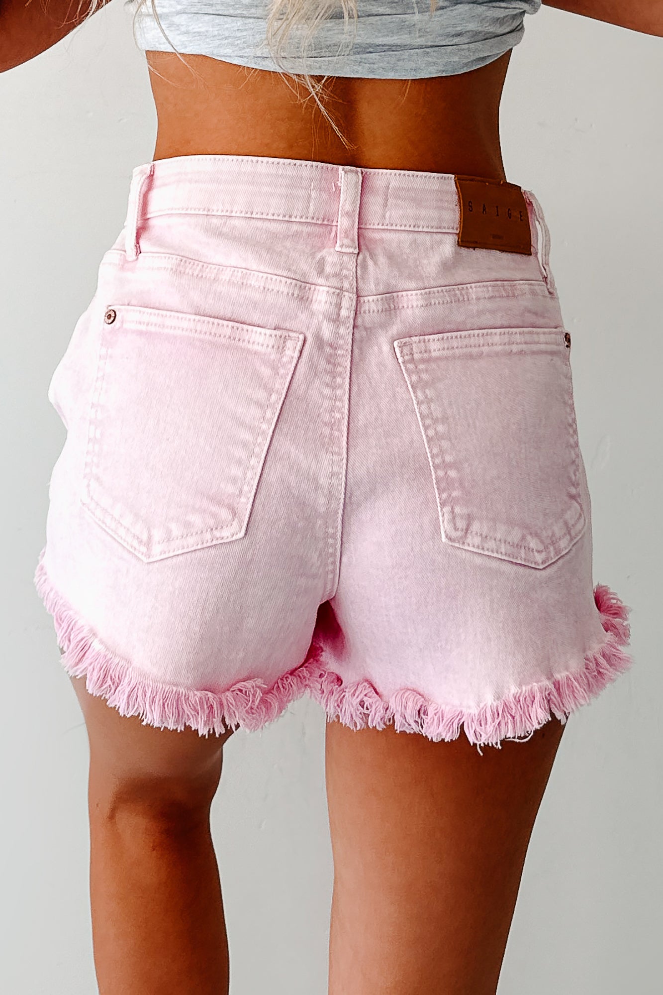 Bubblegum Bliss Washed Saige Denim Shorts (Pink)