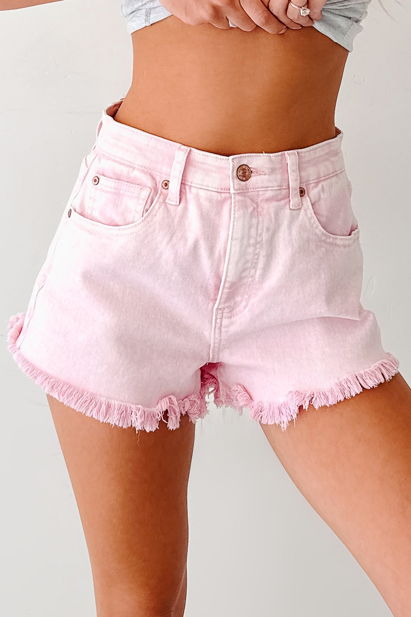 Bubblegum Bliss Washed Saige Denim Shorts (Pink)