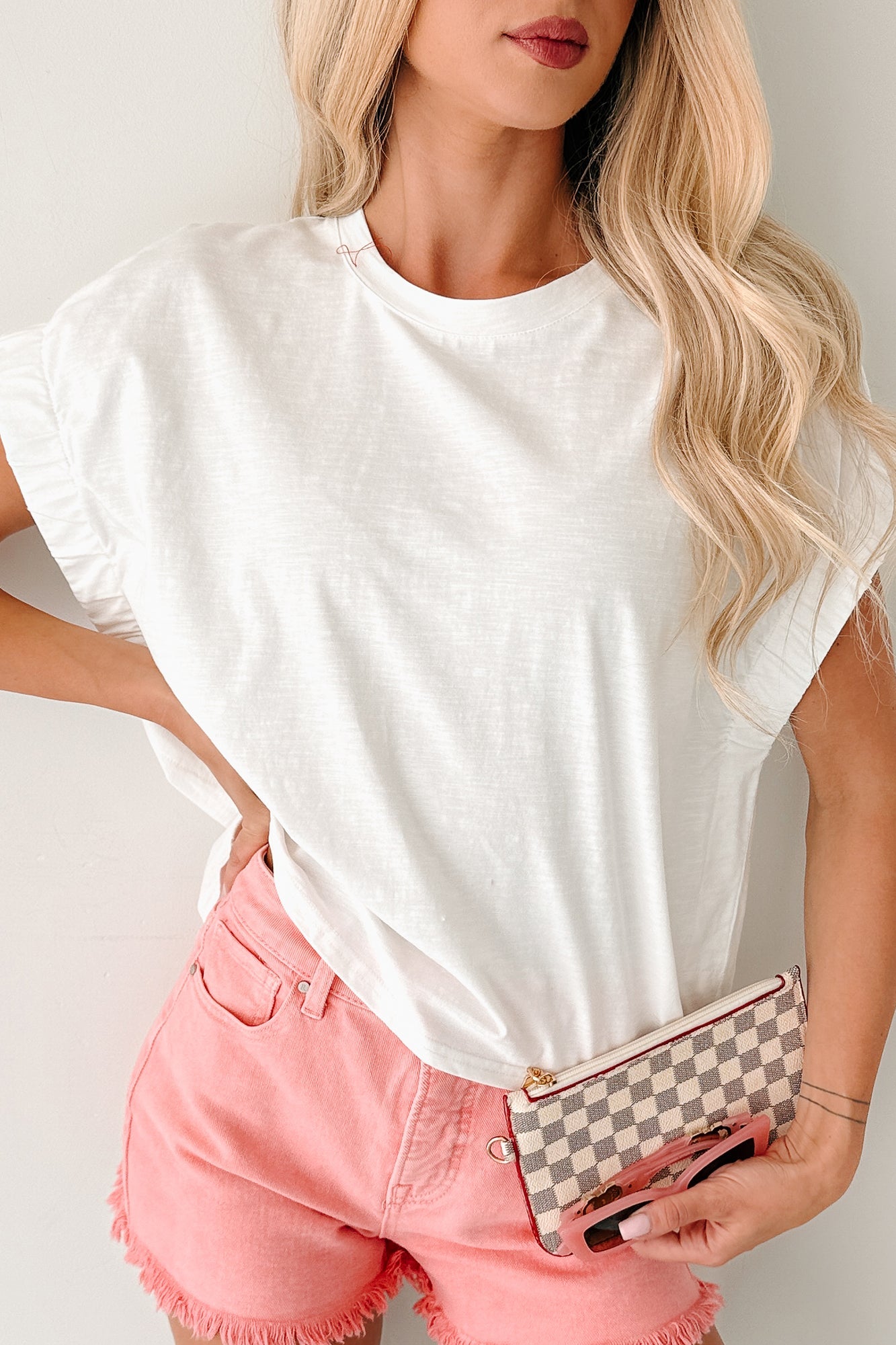 Quietly That Girl Elastic Sleeve Top (Off White)