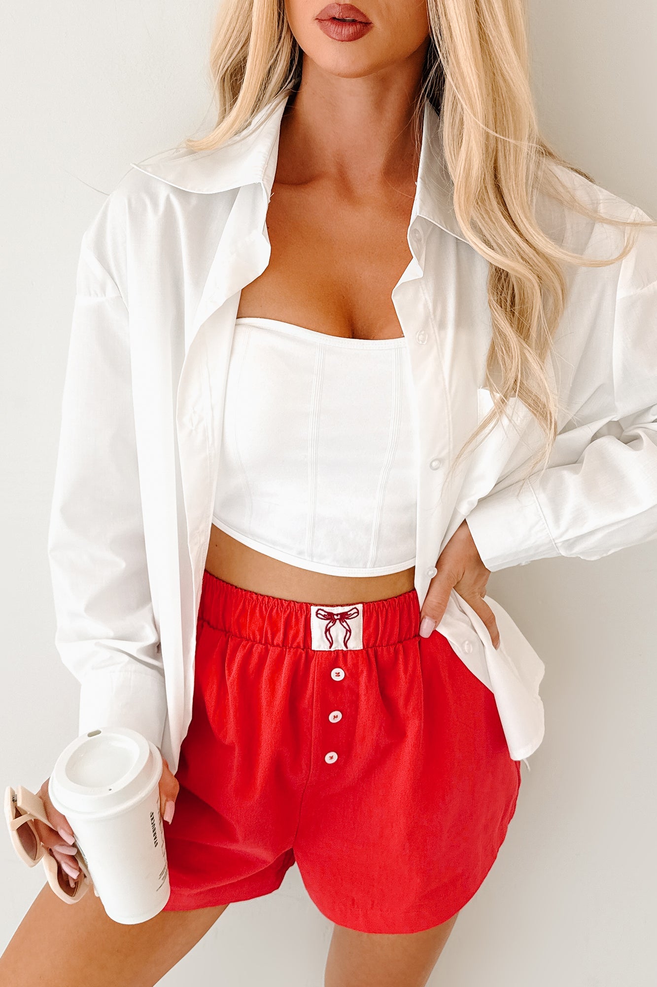 Deadline Hustle Long Sleeve Collared Top (White)