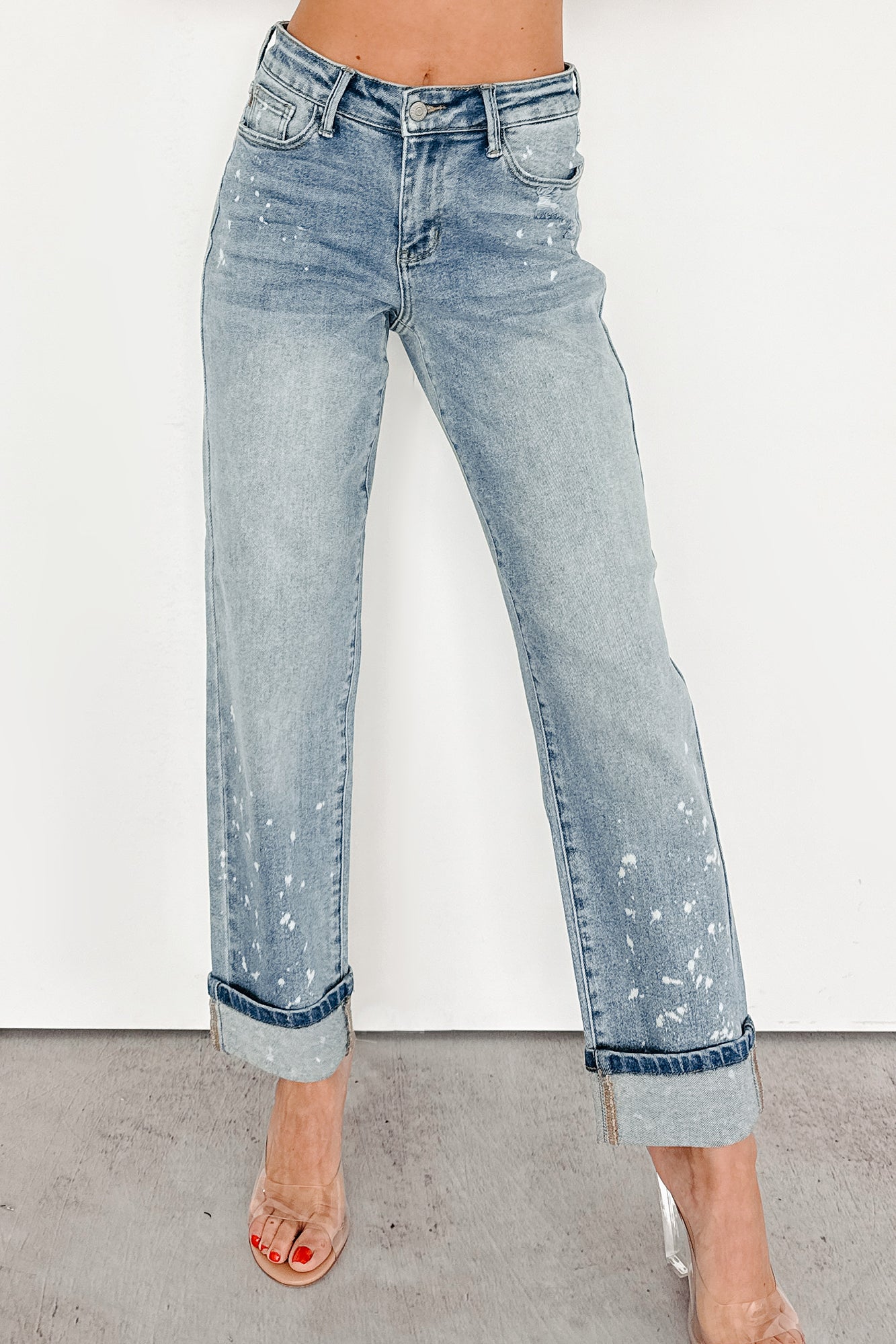 Ginny Bleach Splatter Judy Blue Boyfriend Jeans (Medium)