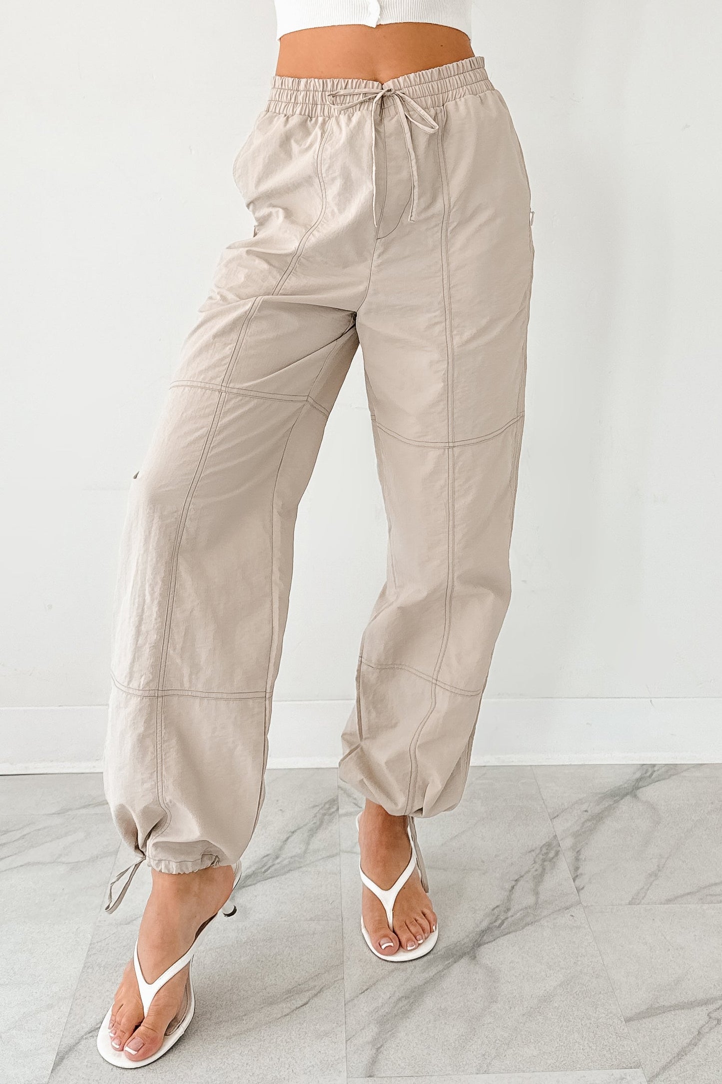 No Plot Needed Parachute Jogger Pants (Coconut Milk)