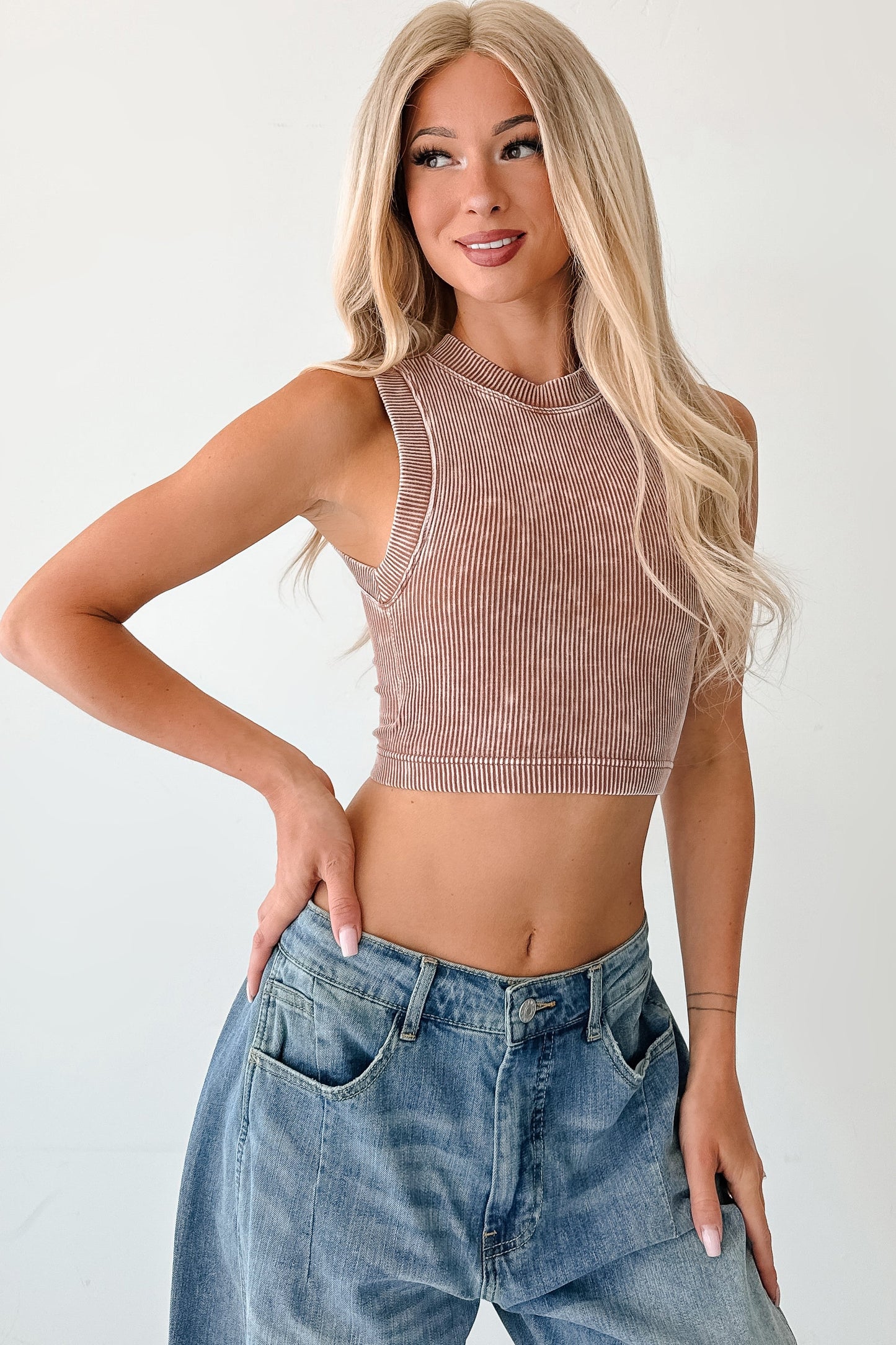 Woke Up Cute Stone Wash Padded Zenana Top (Deep Camel)
