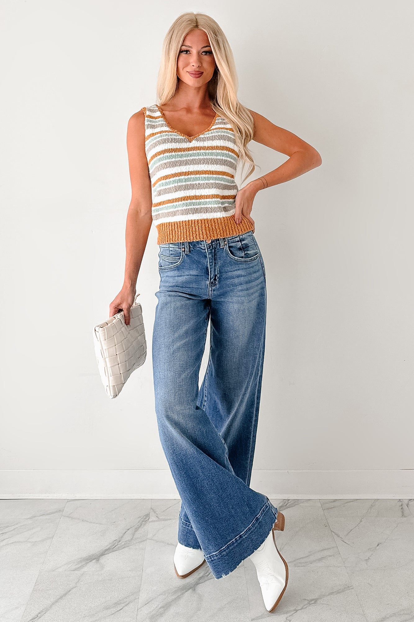 Sail Away Stripe Knit Tank Top (Taupe Combo)