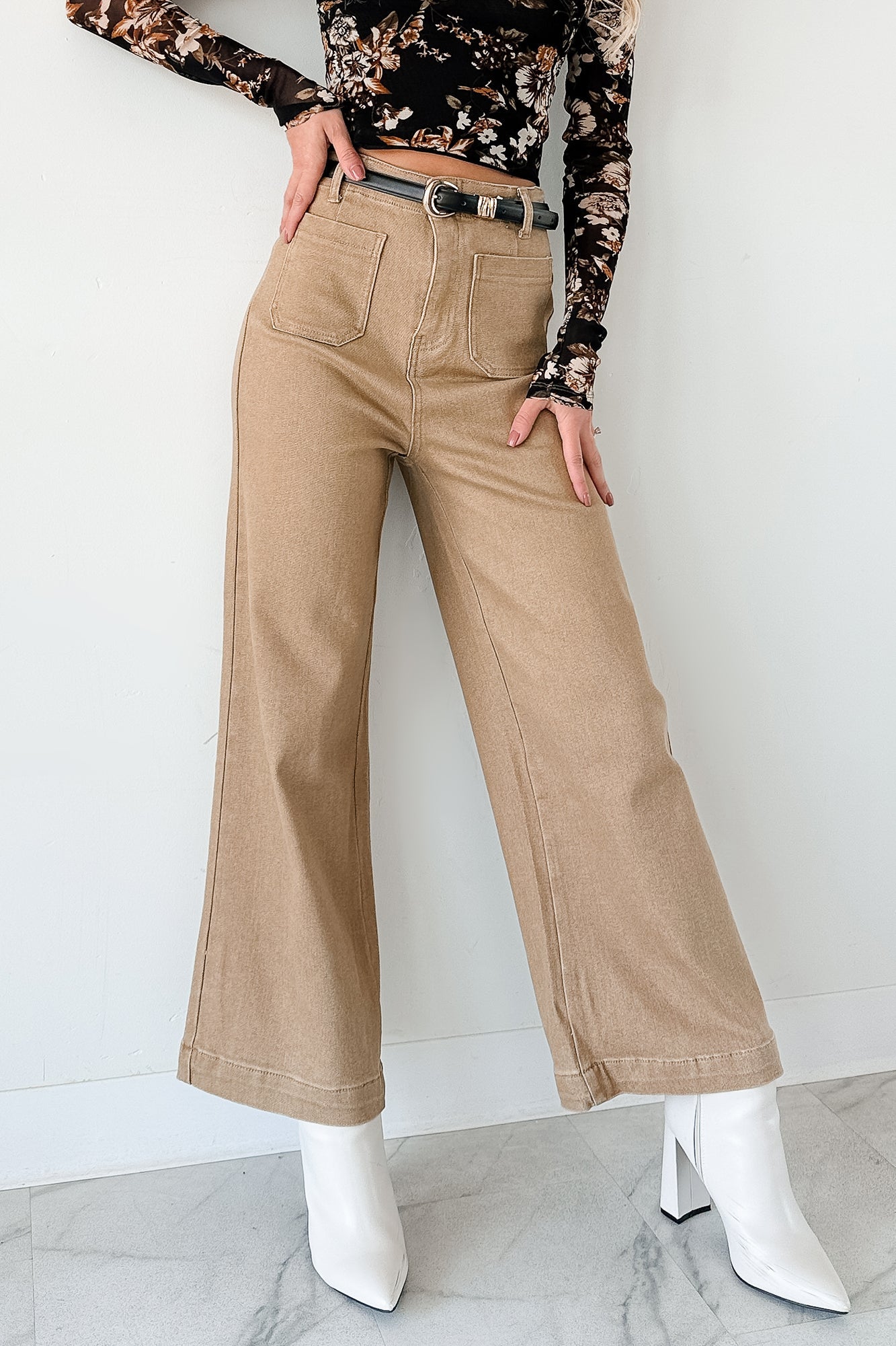 Keenan Wide Leg Denim Lovelo Jeans (Khaki)