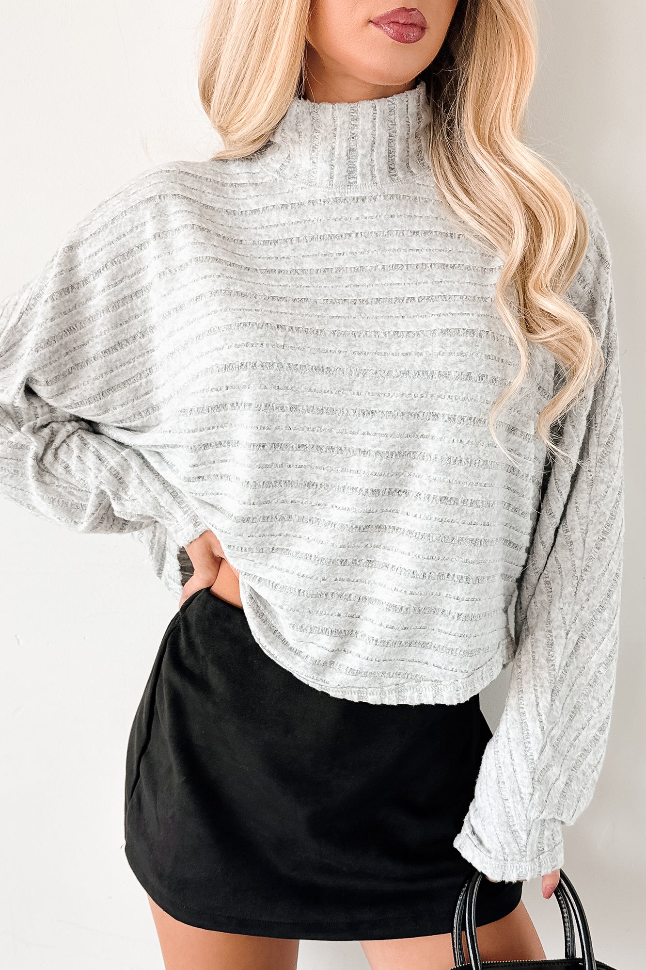 In The Clouds Textured Dolman Long Sleeve Top (Heather Grey)