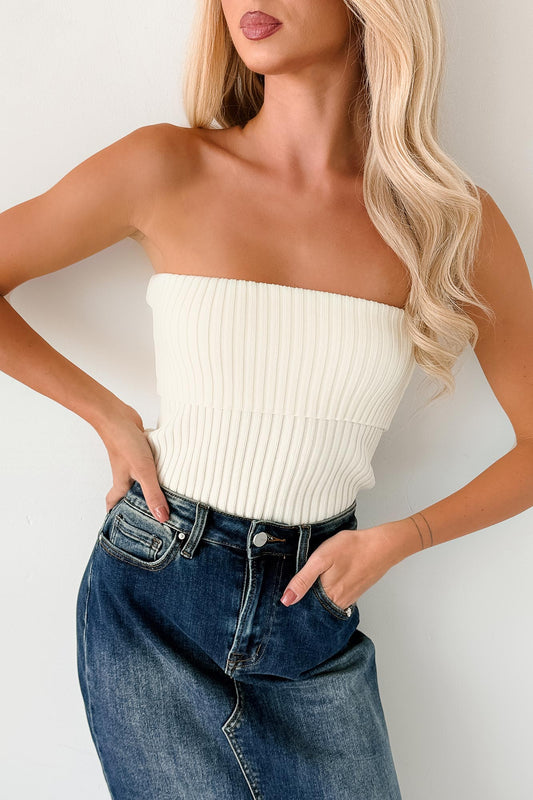 Cozy Corner Ribbed Strapless Fold Over Top (Cream)