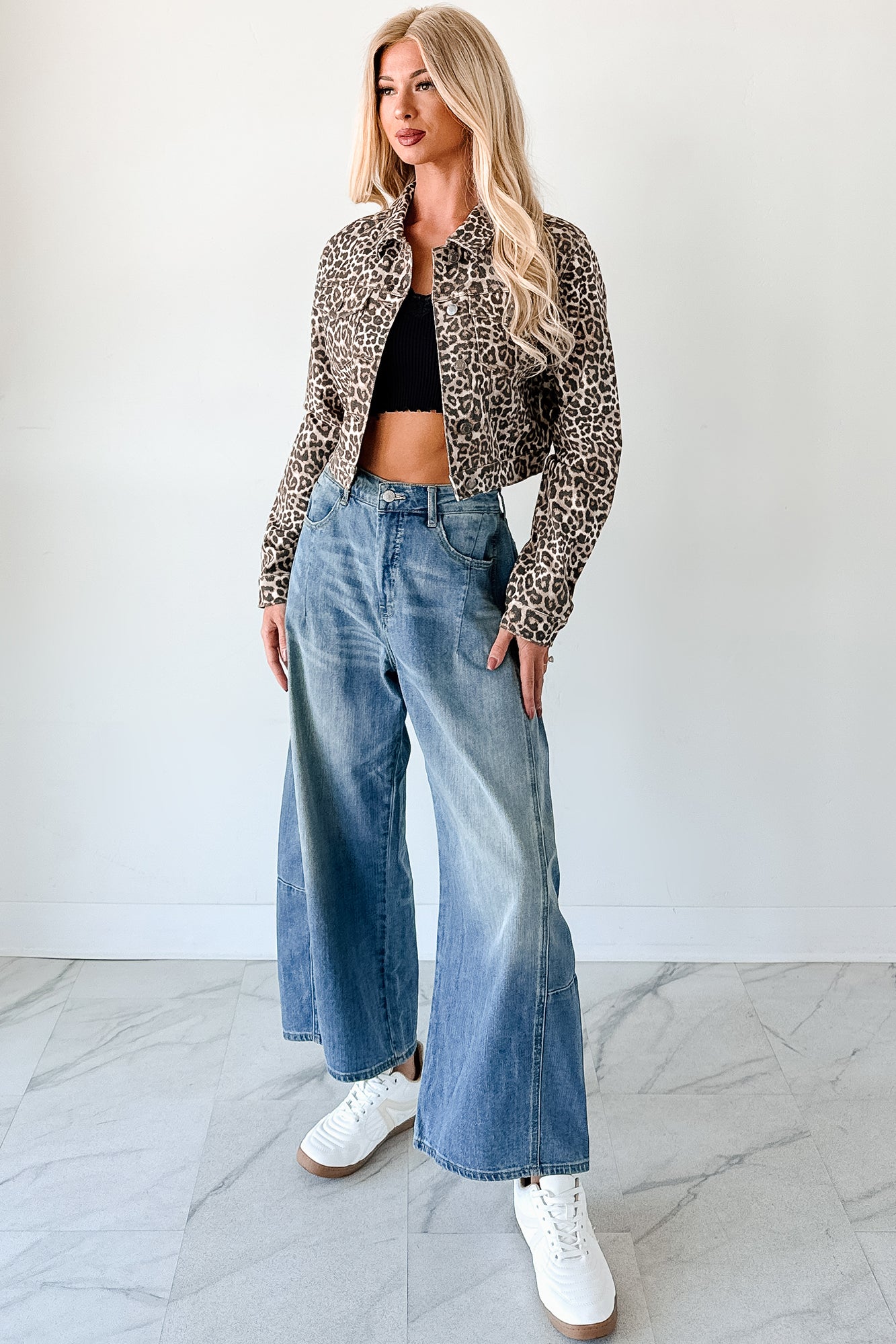 Fierce By Nature Cropped Denim Jacket (Leopard)