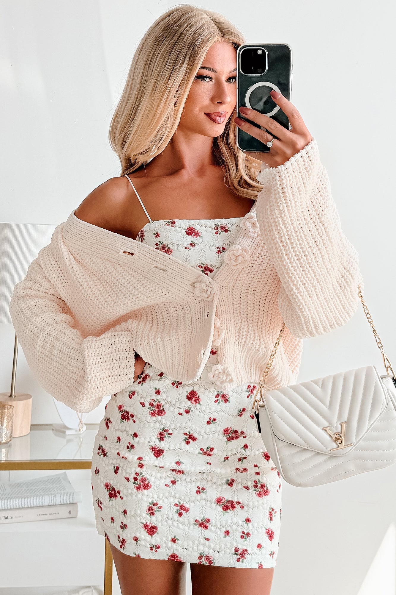 Soft & Still POL Oversized Chenille Cardigan (Powder Cream)