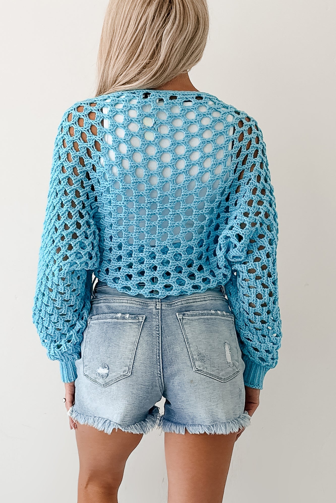 Back To Us Open Knit Bolero Shrug (Aqua Blue)