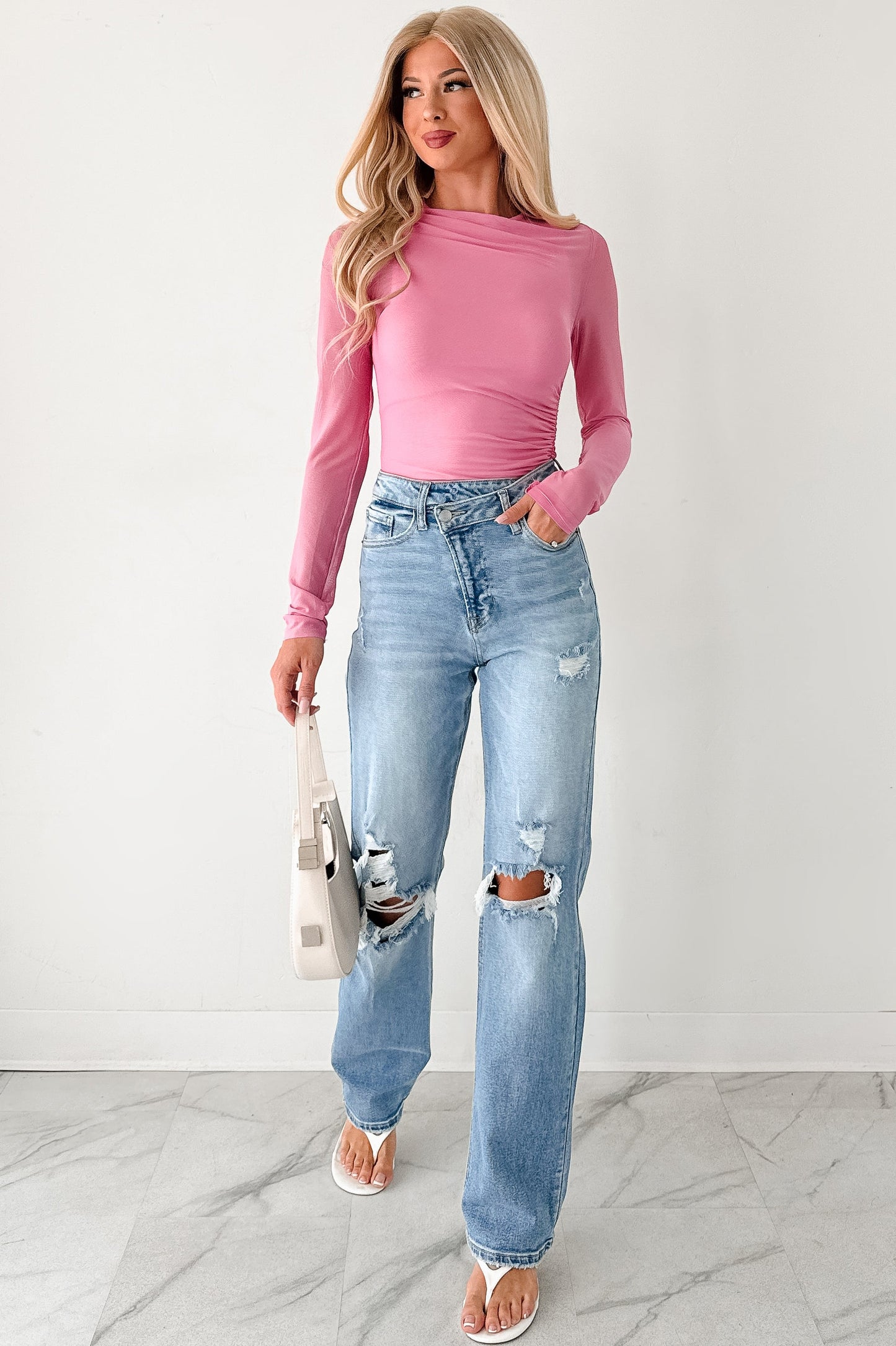 Sheer Happiness Fore Mesh Long Sleeve Top (Bubble Gum)