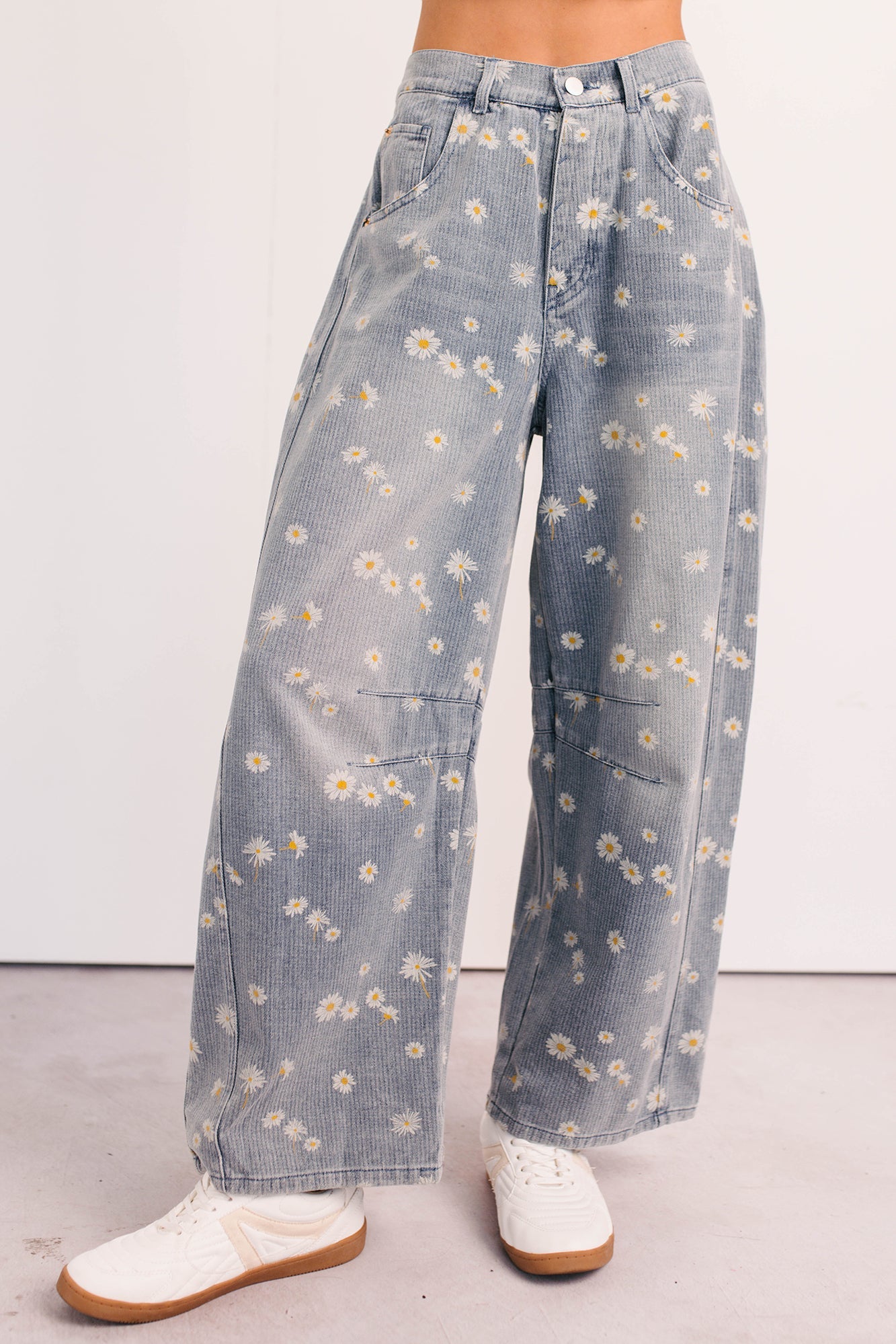 Rae Floral Stripe Wide Leg Barrel Jeans (Denim)