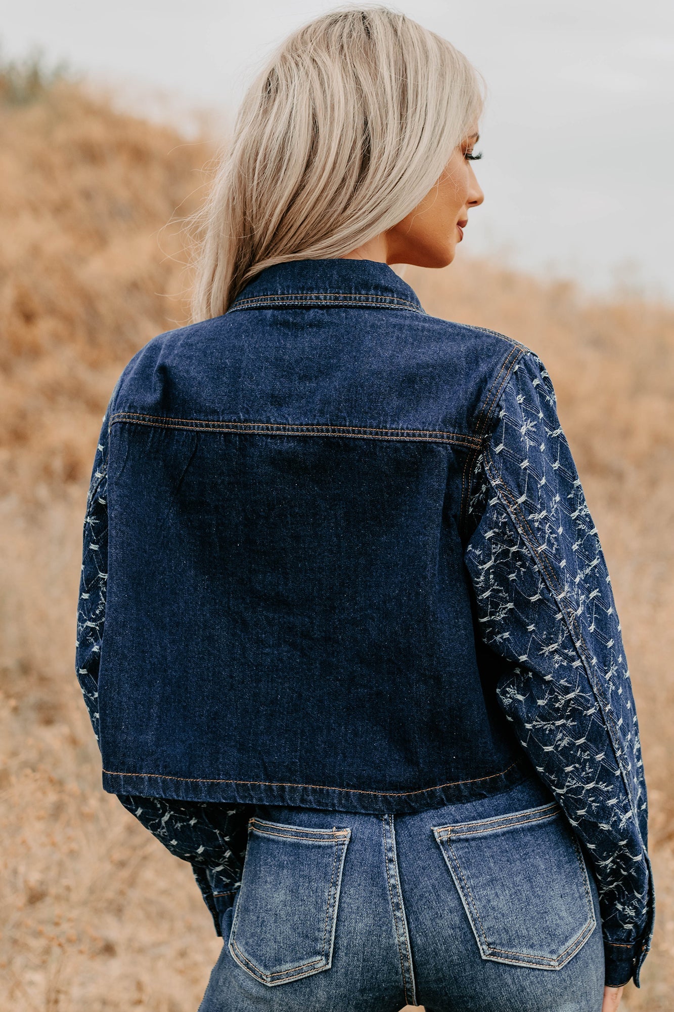 Say Less Do More Patterned Denim Jacket (Dark)