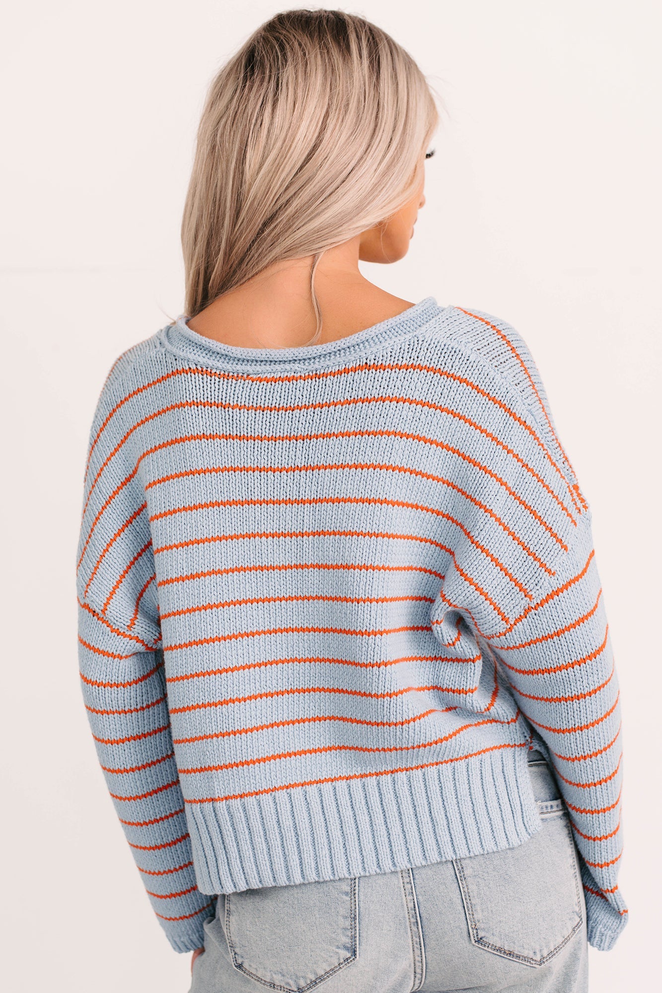 Sunday Comfort Striped Henley Sweater (Blue/Orange)