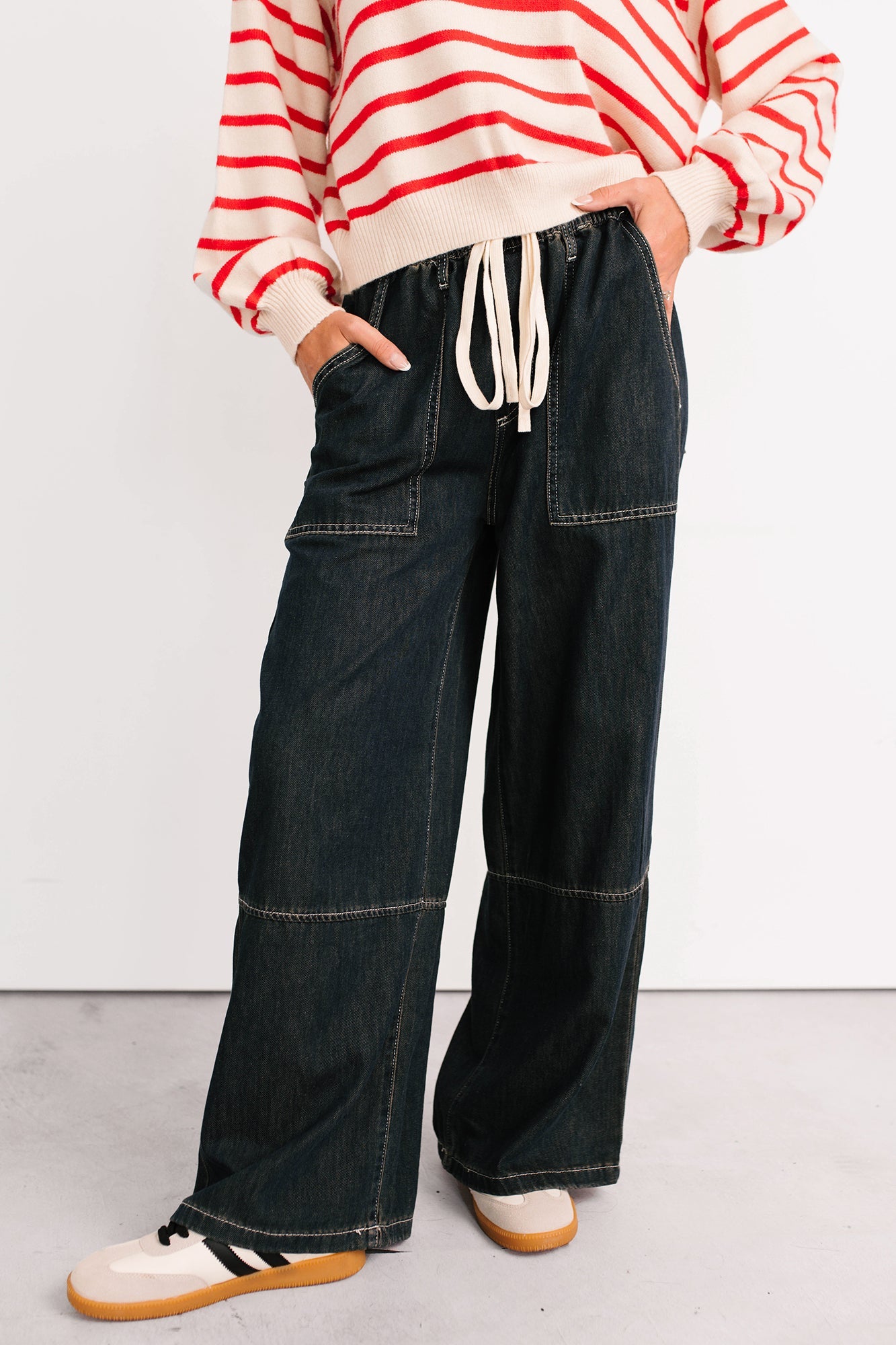 Chill Energy Wide Leg Drawstring Pants (Grey Denim)