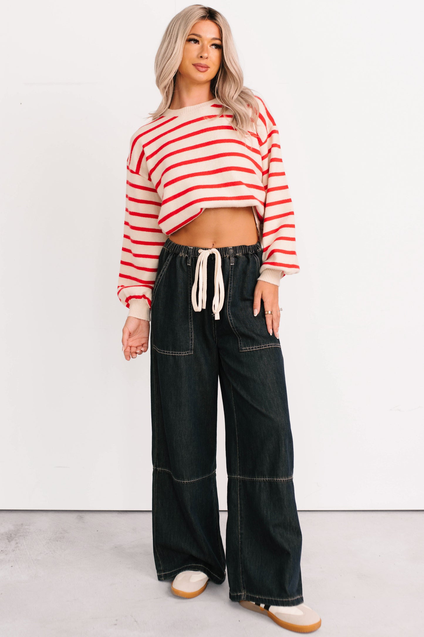 Chill Energy Wide Leg Drawstring Pants (Grey Denim)