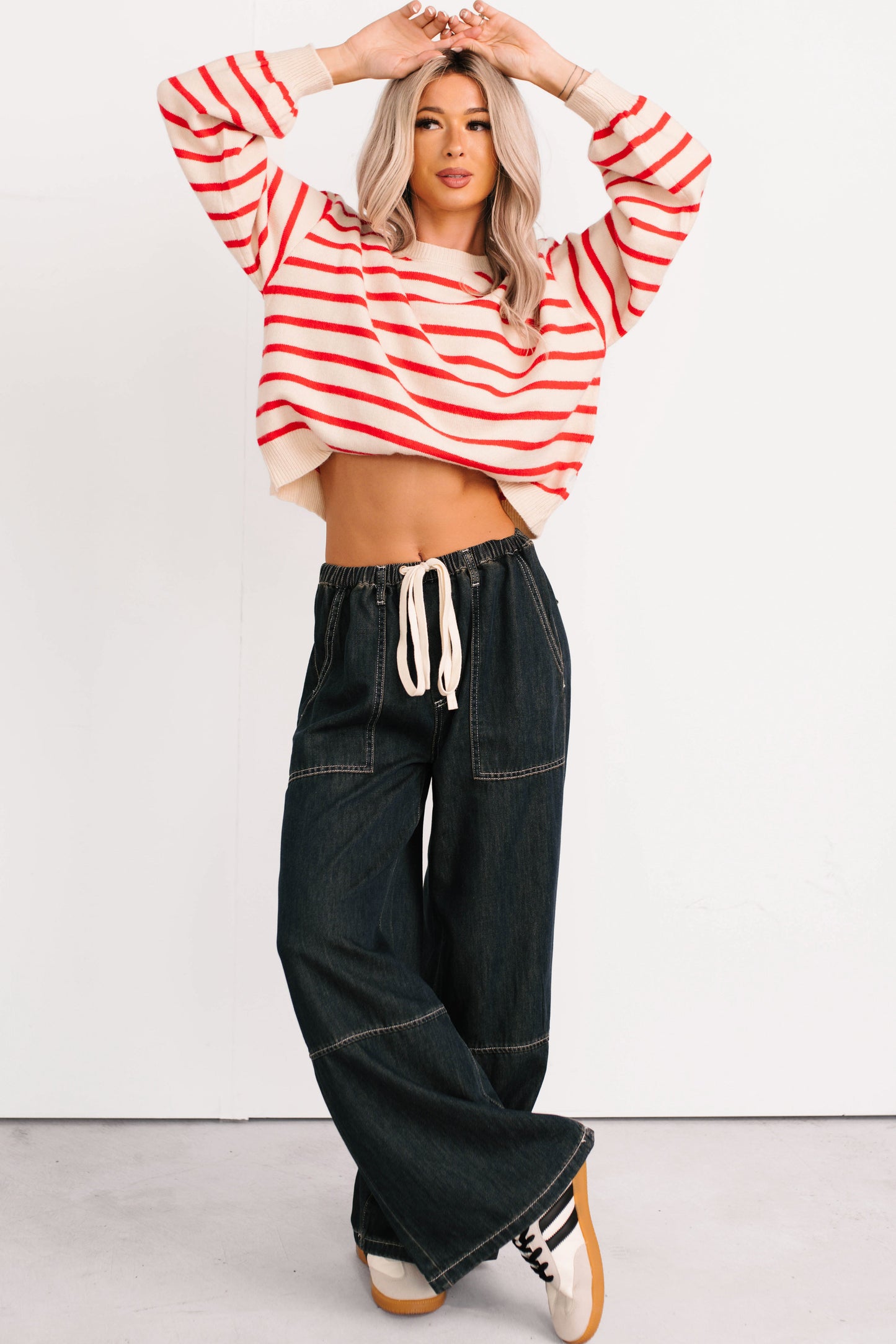 Morning Rituals Striped Button Detail Sweater (Red)