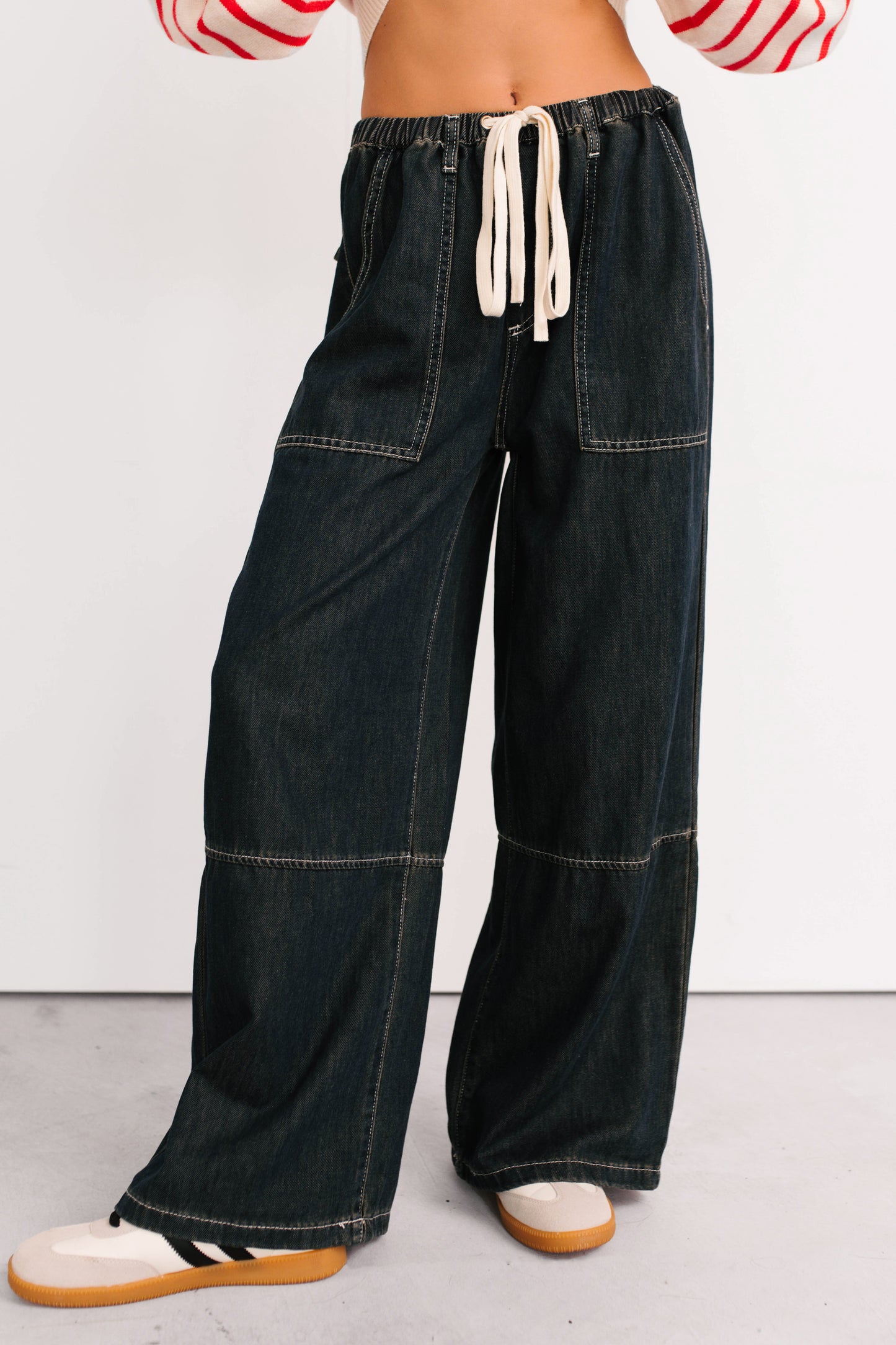 Chill Energy Wide Leg Drawstring Pants (Grey Denim)