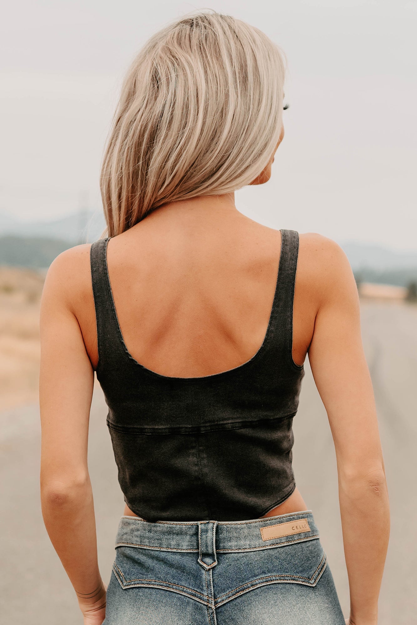 Fueled By Confidence Signature 8 Stretchy Denim Bodysuit (Washed Black)