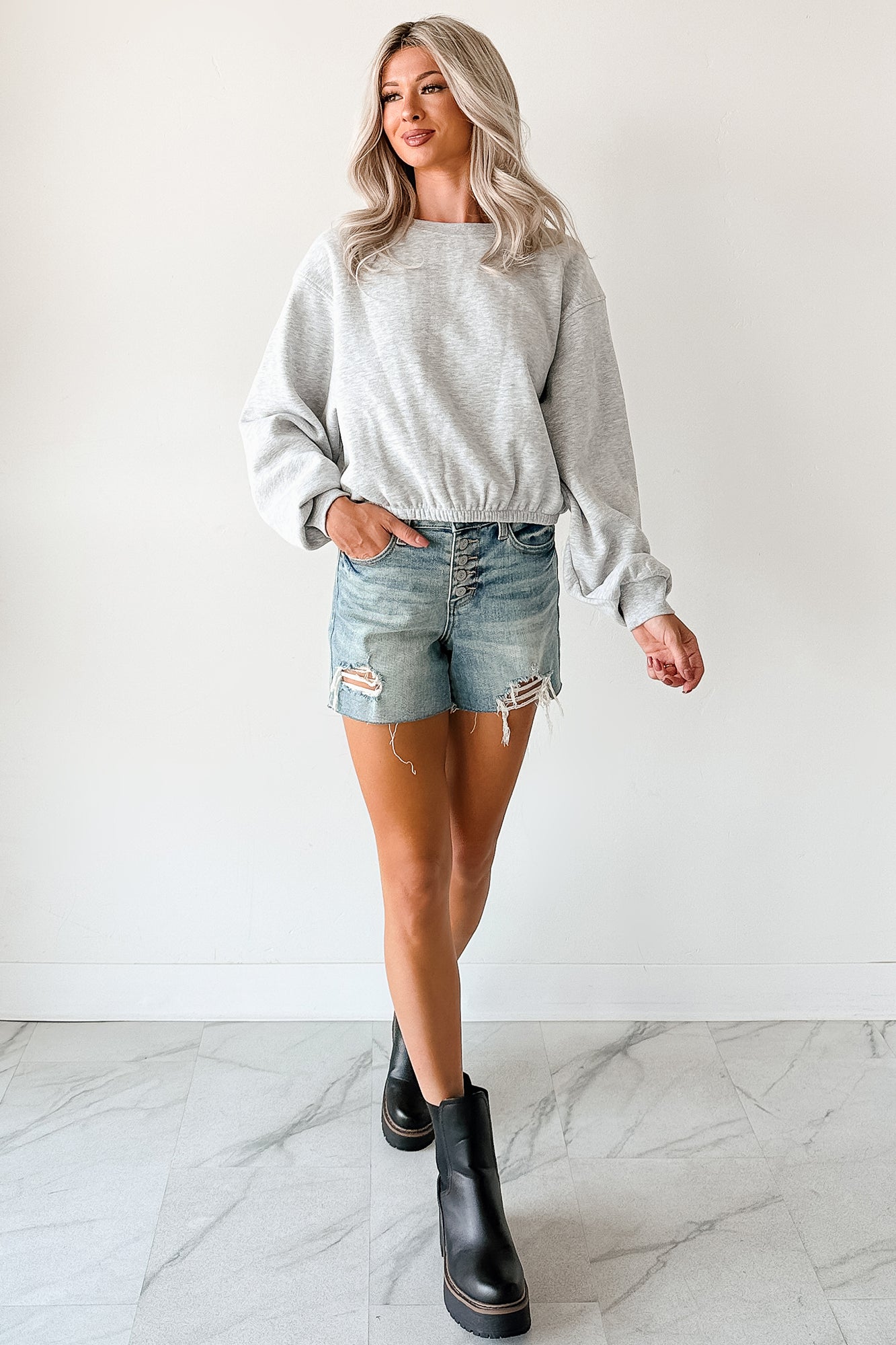 Right At Home Elastic Hem Sweatshirt (Heather Gray)