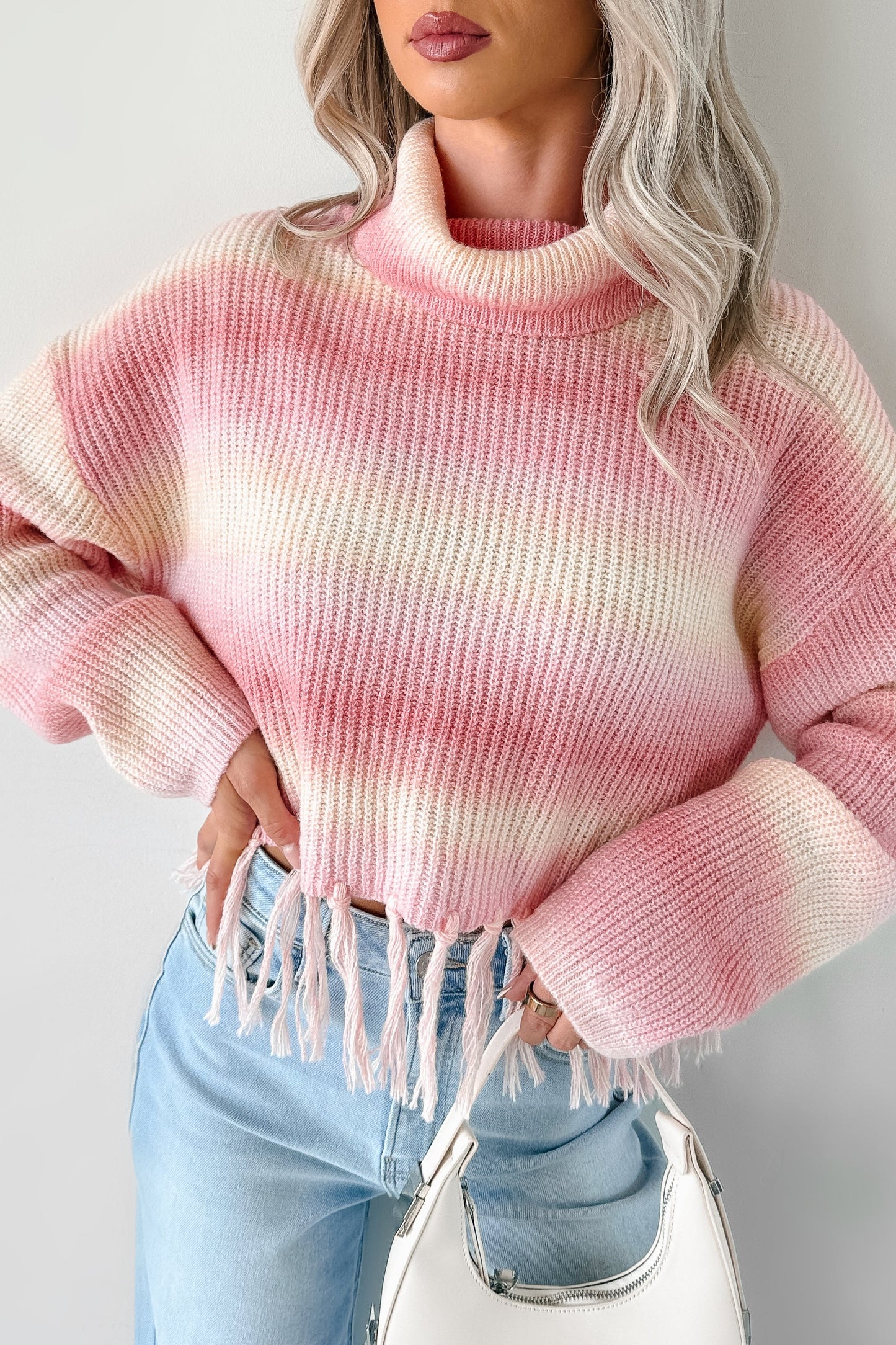 Life In Color Ombre Stripe Tassel Sweater (Pastel Peach)