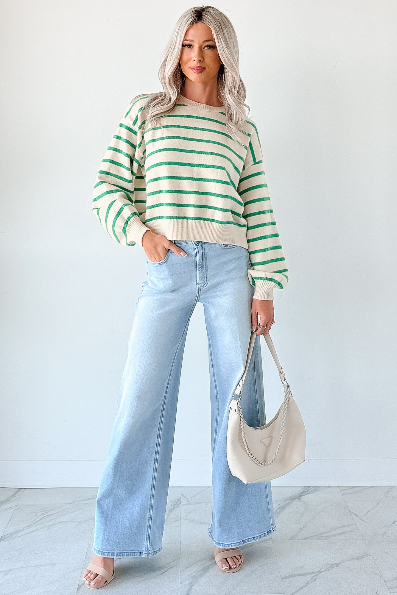 Morning Rituals Striped Button Detail Sweater (Green)