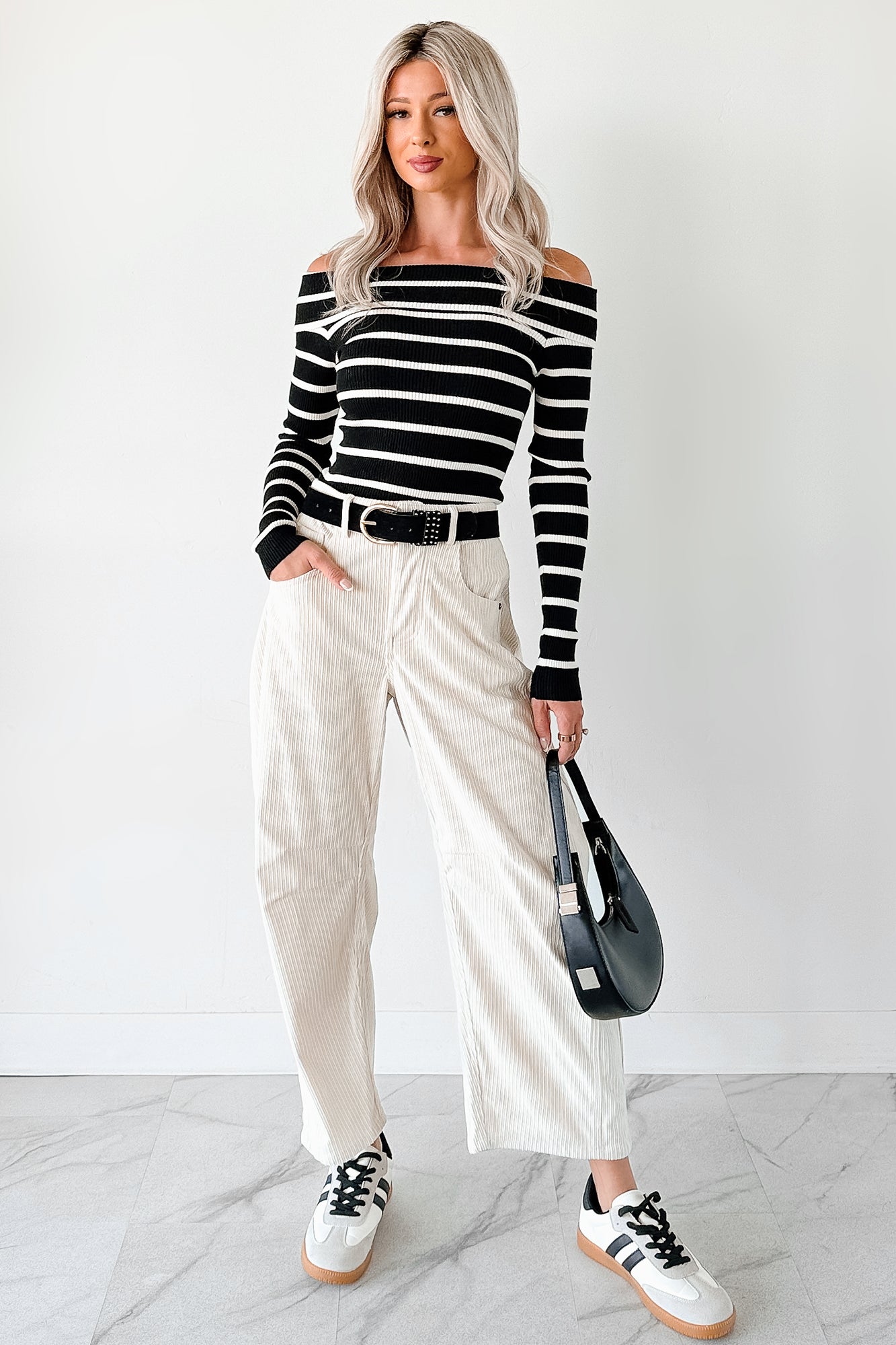 Leo Corduroy Barrel Leg Pants (Bone)