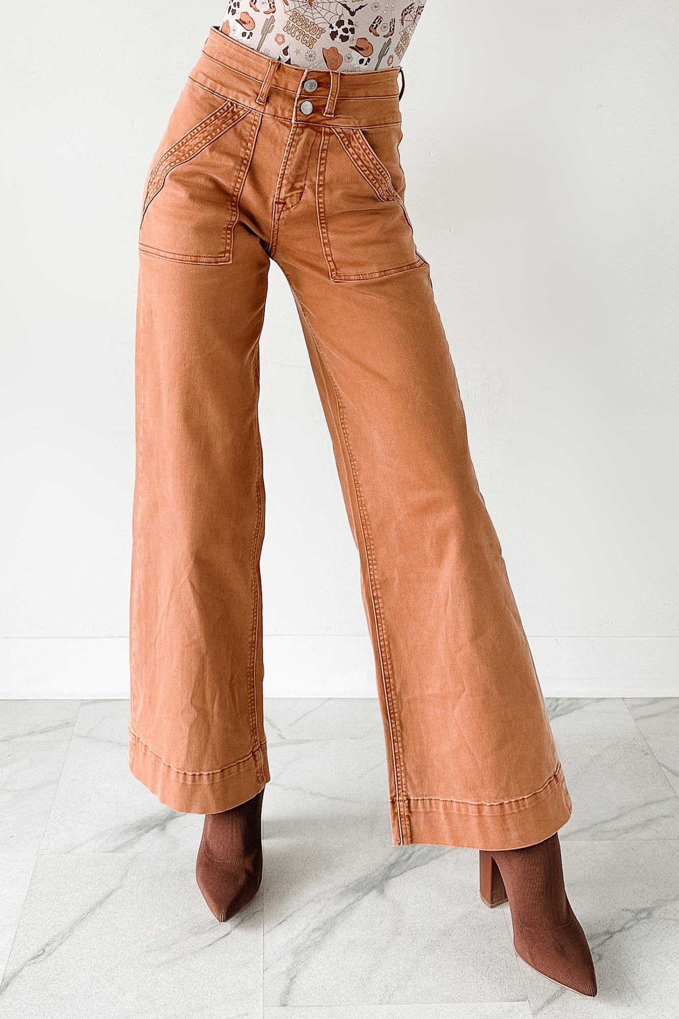 Henley Wide Leg Mica Denim Jeans (Cinnamon)
