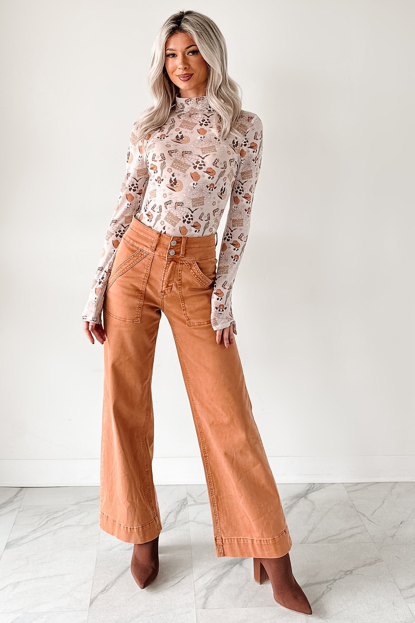 Henley Wide Leg Mica Denim Jeans (Cinnamon)