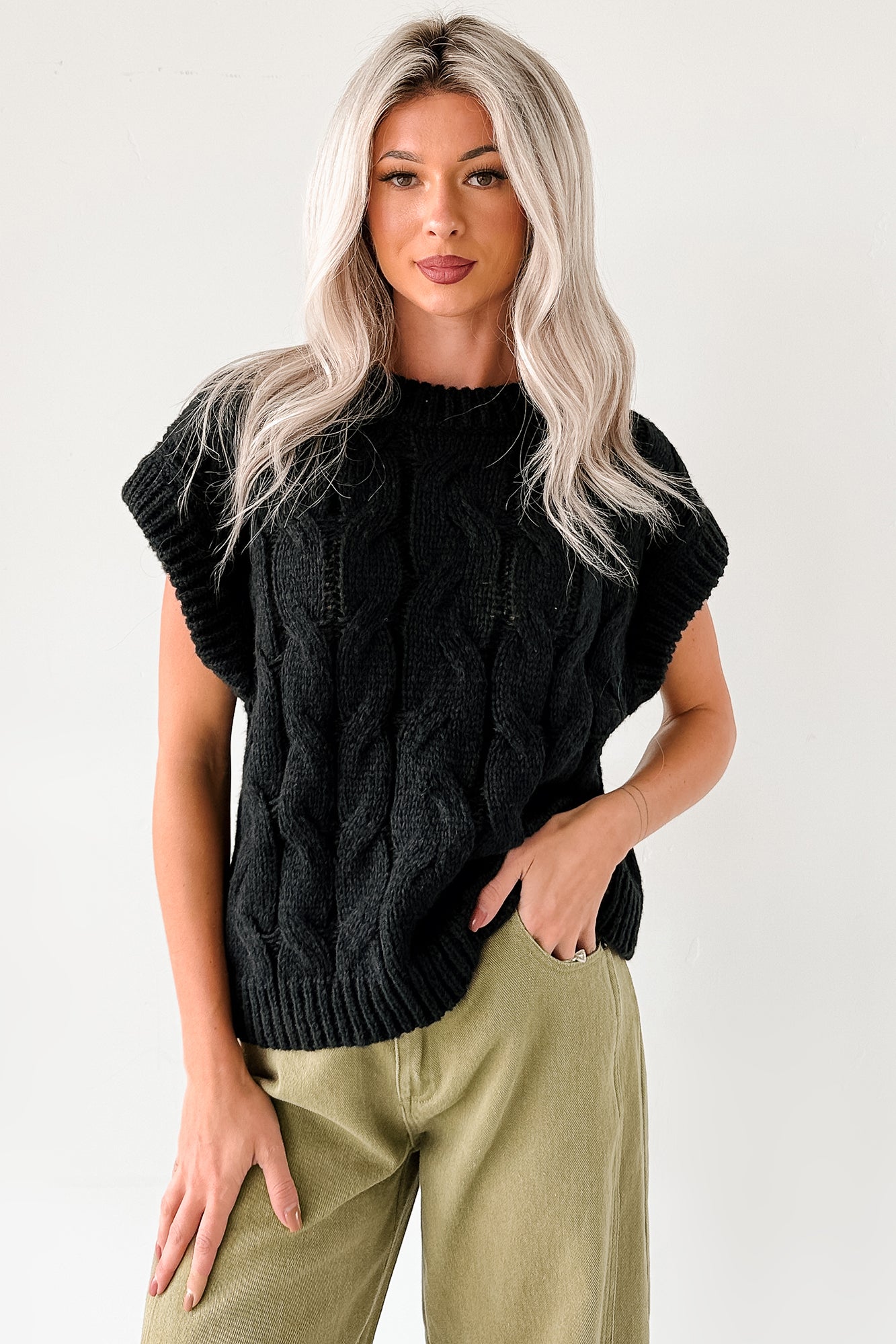 Don't Envy Me Cable Knit Sweater Vest (Black)