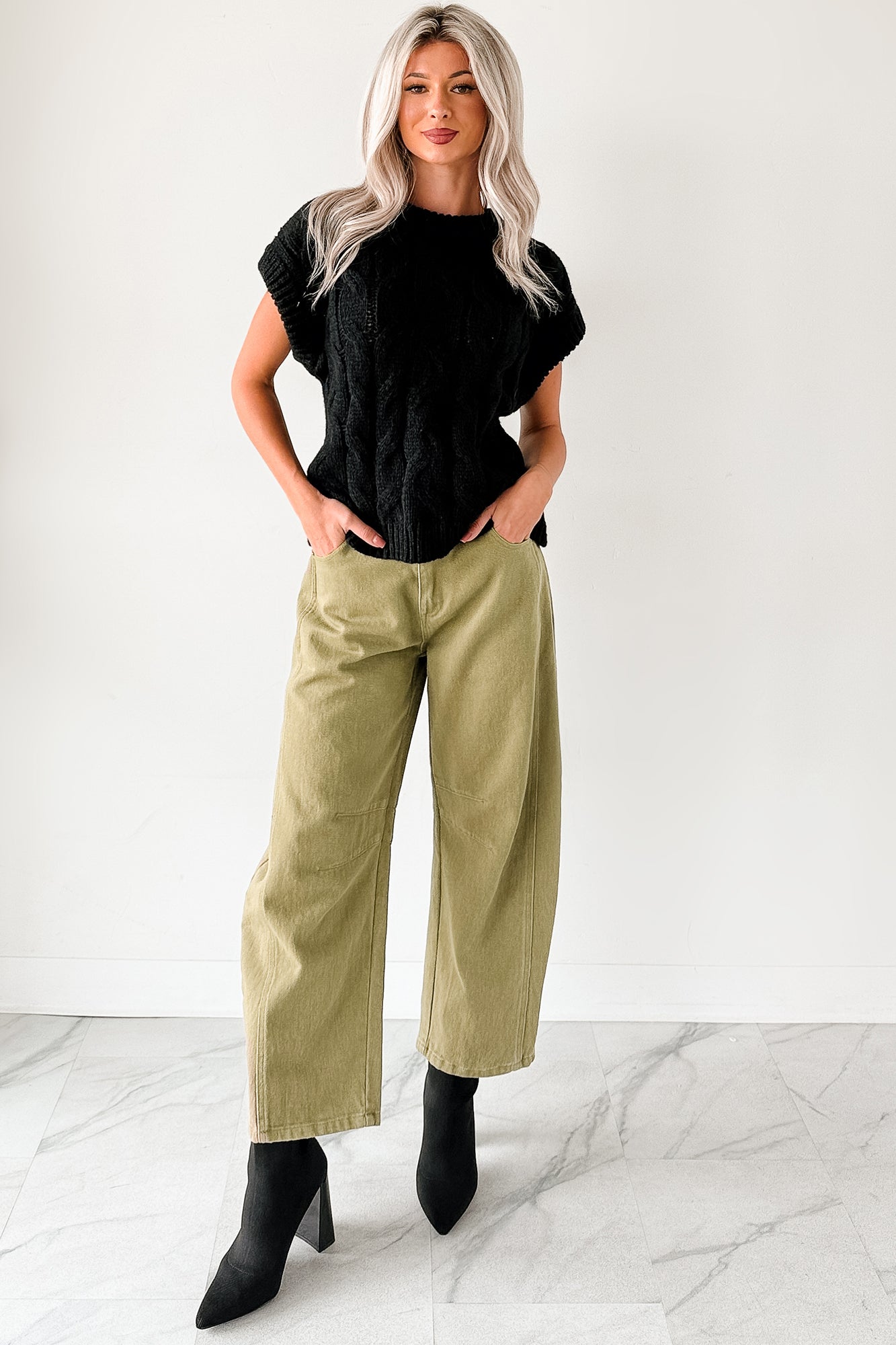 Hansen Hight Rise Barrel Jeans (Olive)