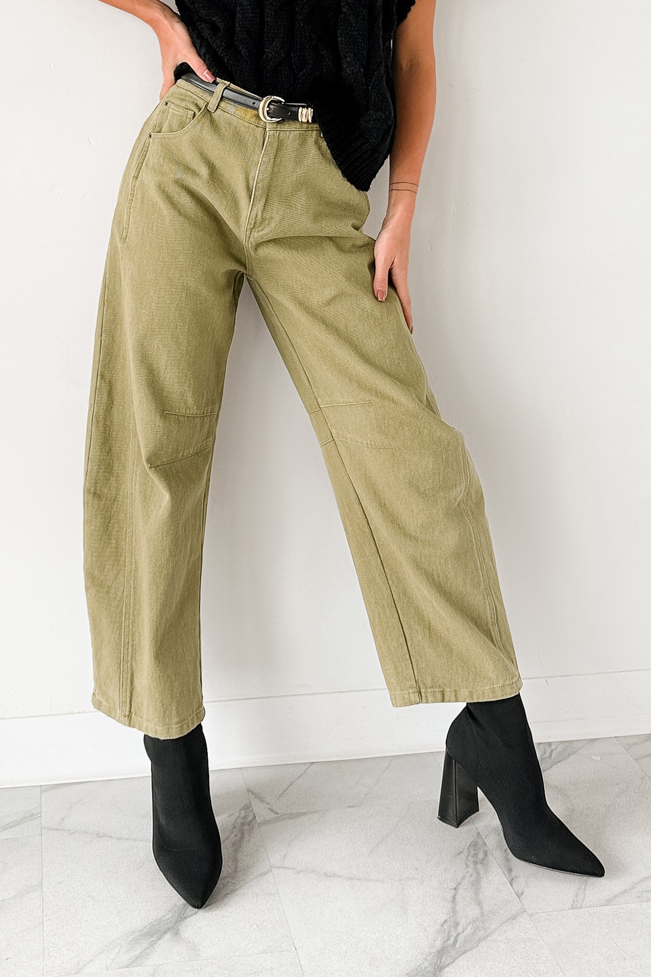 Hansen Hight Rise Barrel Jeans (Olive)