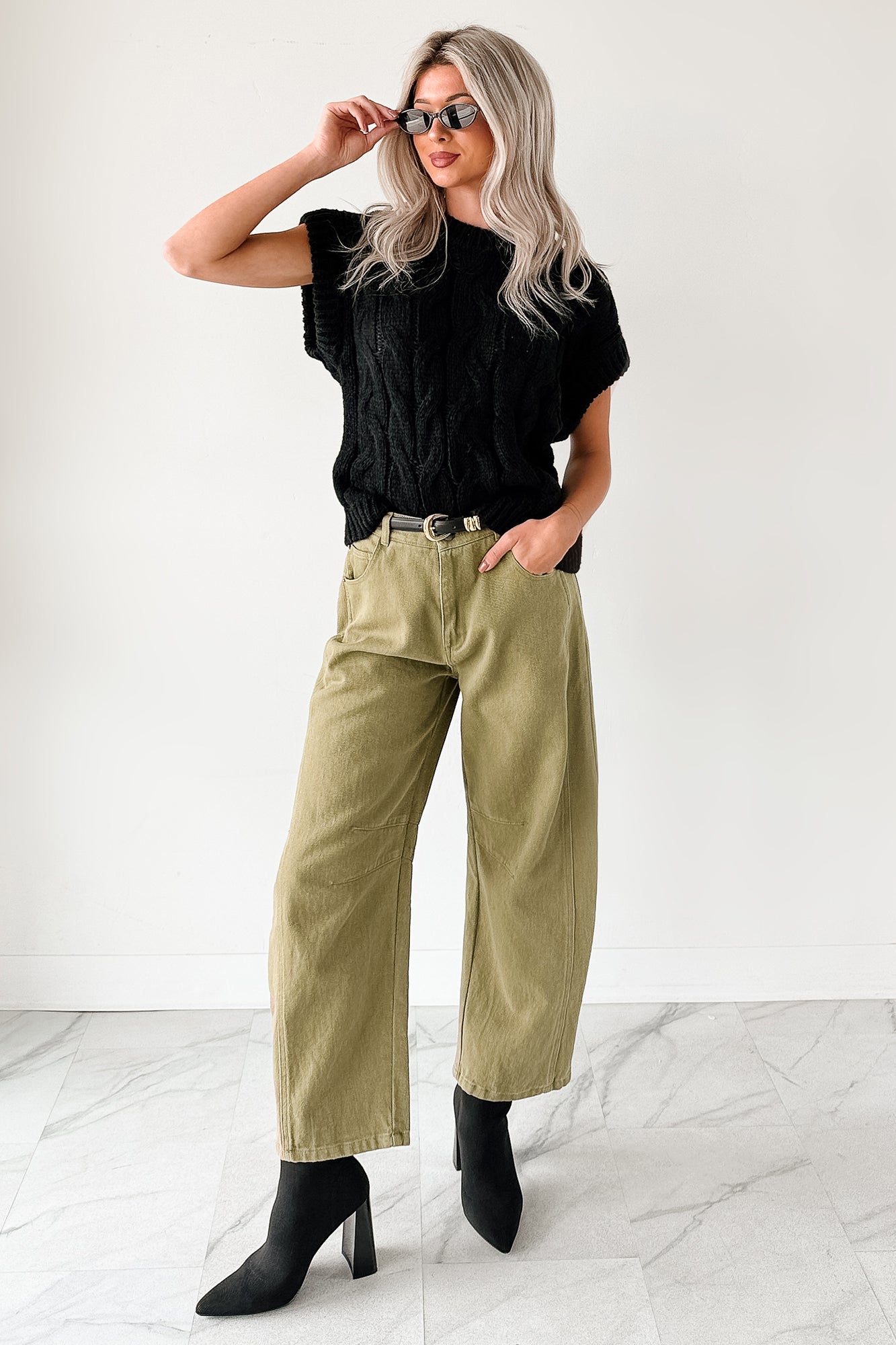 Hansen Hight Rise Barrel Jeans (Olive)
