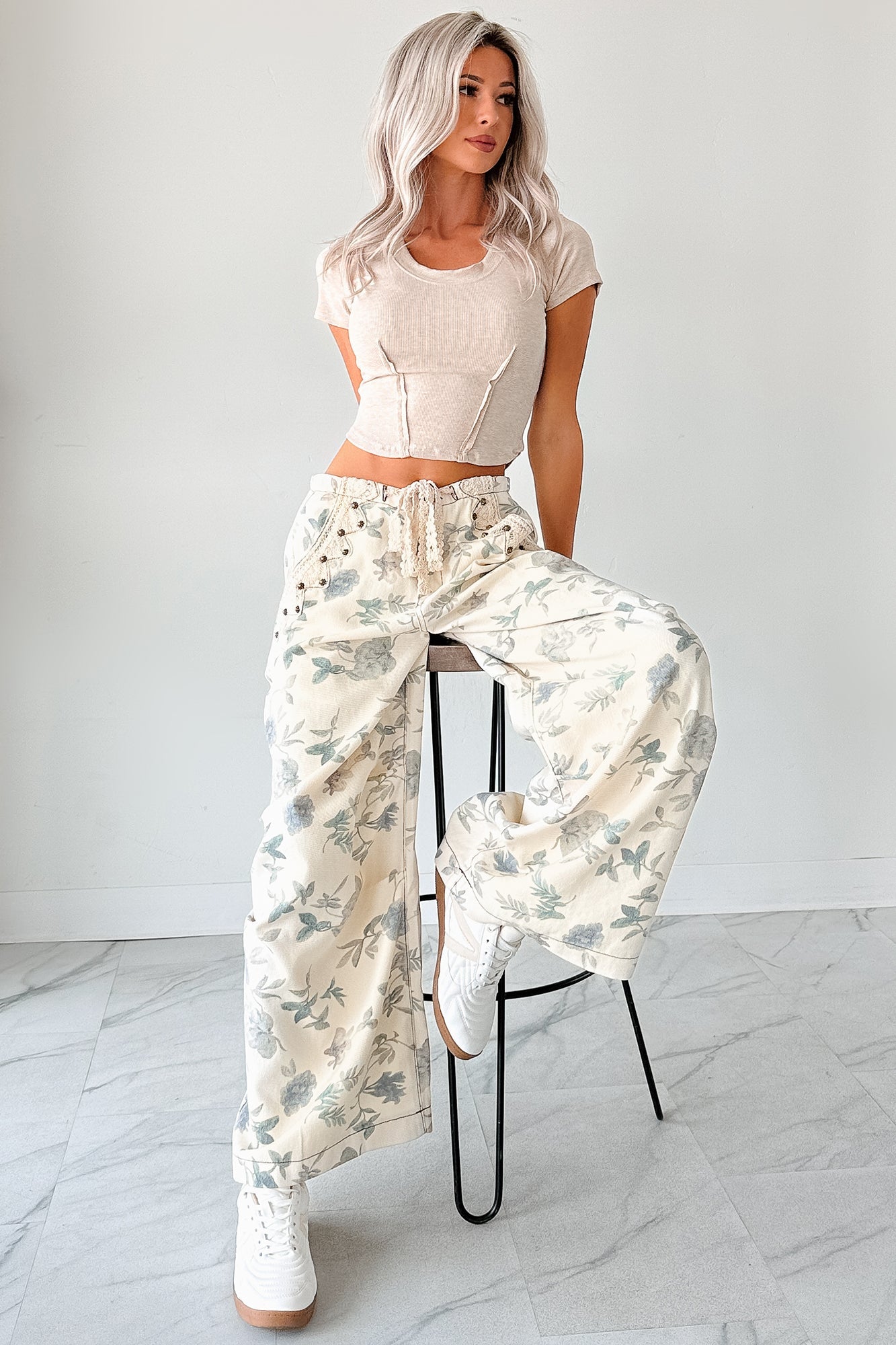 Lorelei Wide Leg Floral POL Jeans (Cream/Floral)