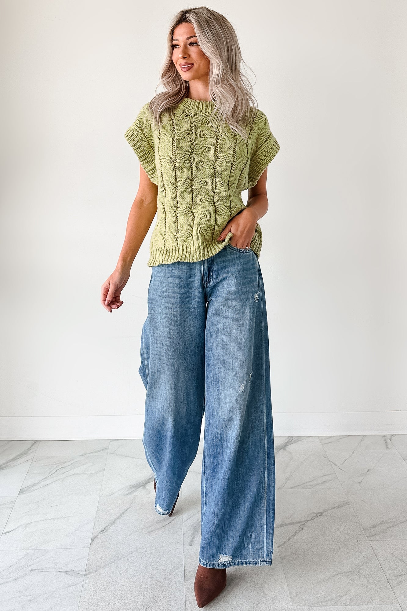 Don't Envy Me Cable Knit Sweater Vest (Fern)
