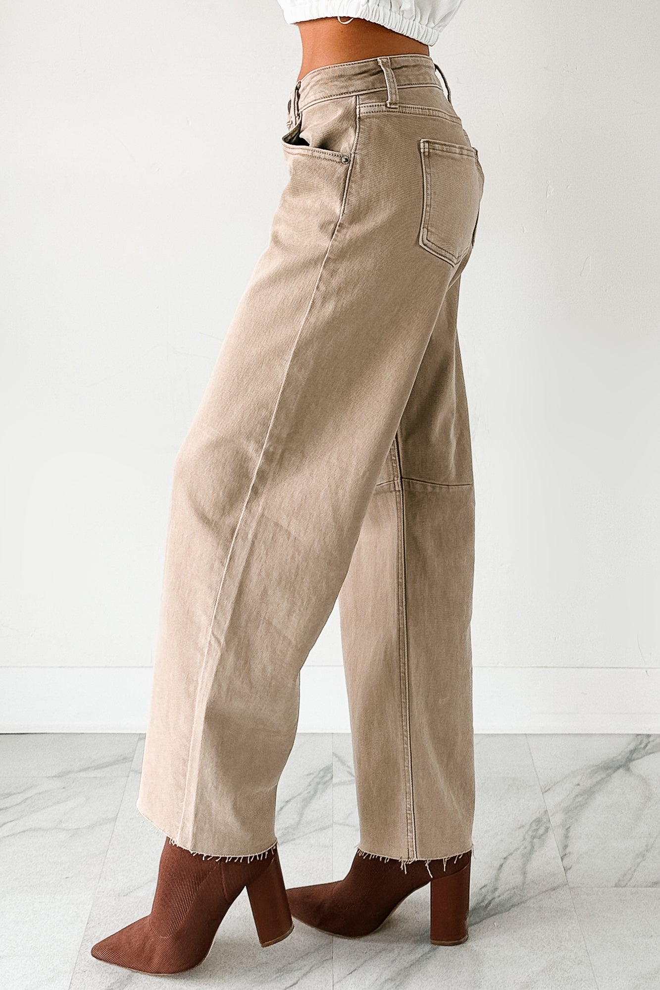Always Next To Me Mid Rise Barrel Jeans (Vintage Khaki)
