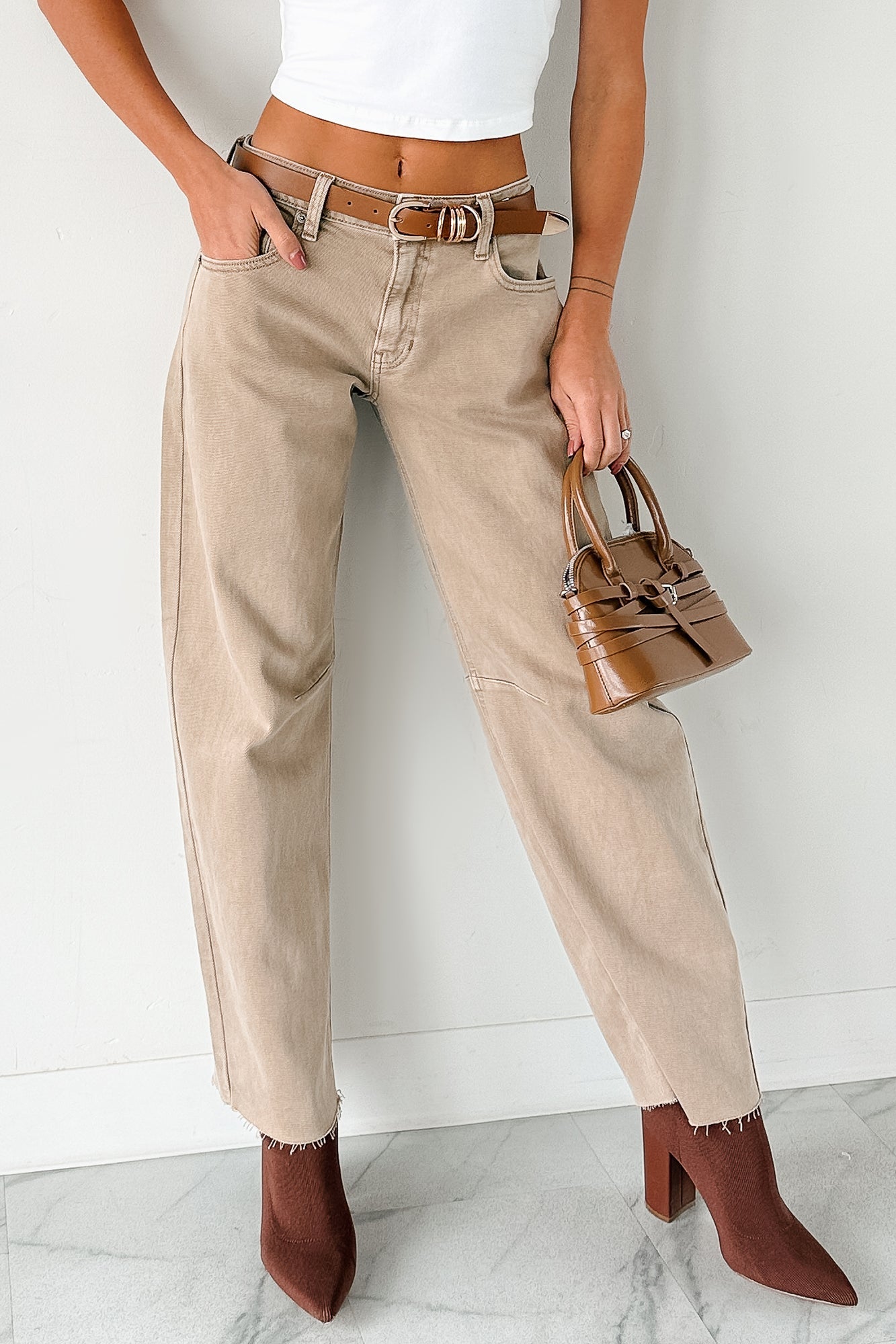 Always Next To Me Mid Rise Barrel Jeans (Vintage Khaki)