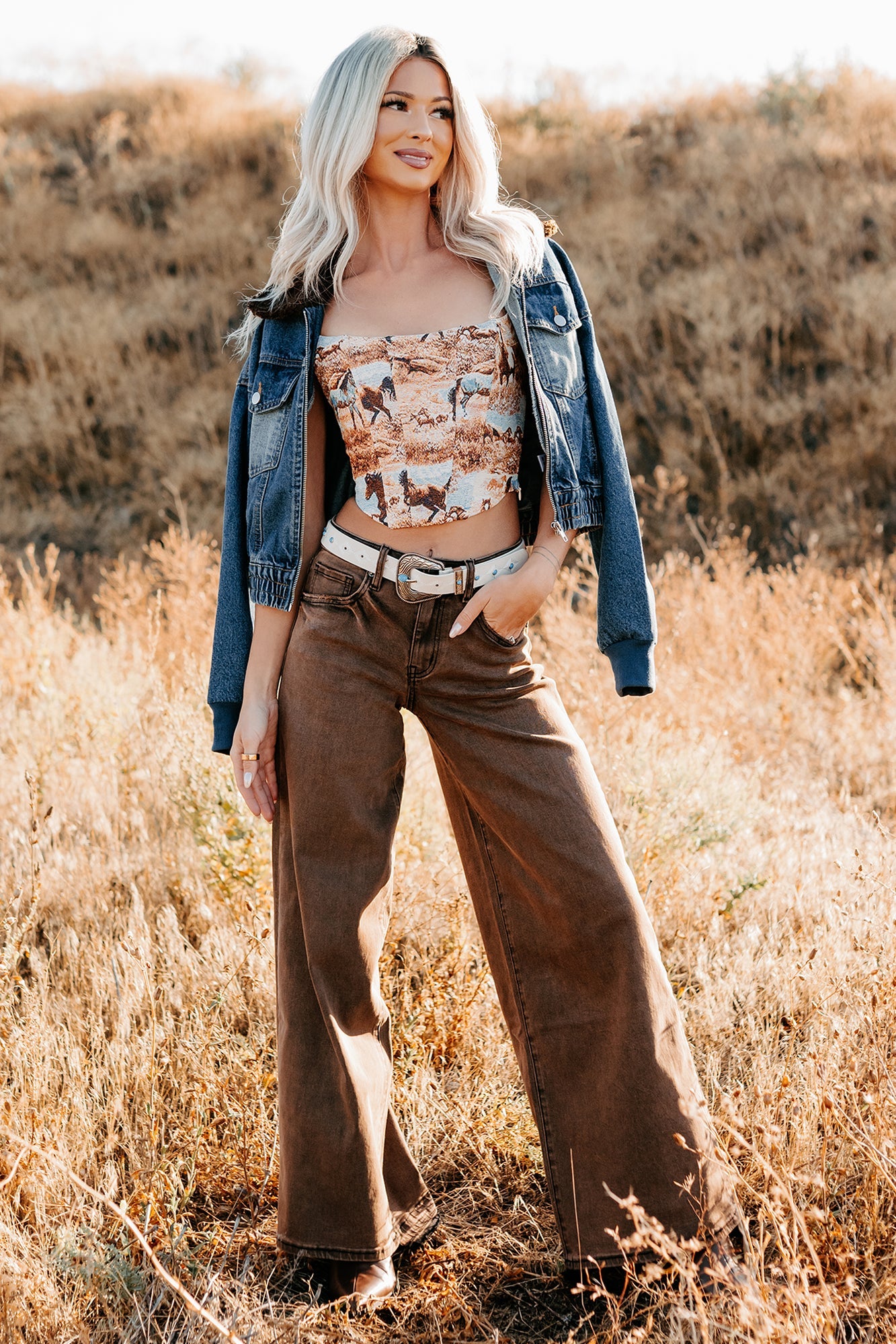 Valencia High Rise Wide Leg Mica Denim Jeans (Antique Bronze)