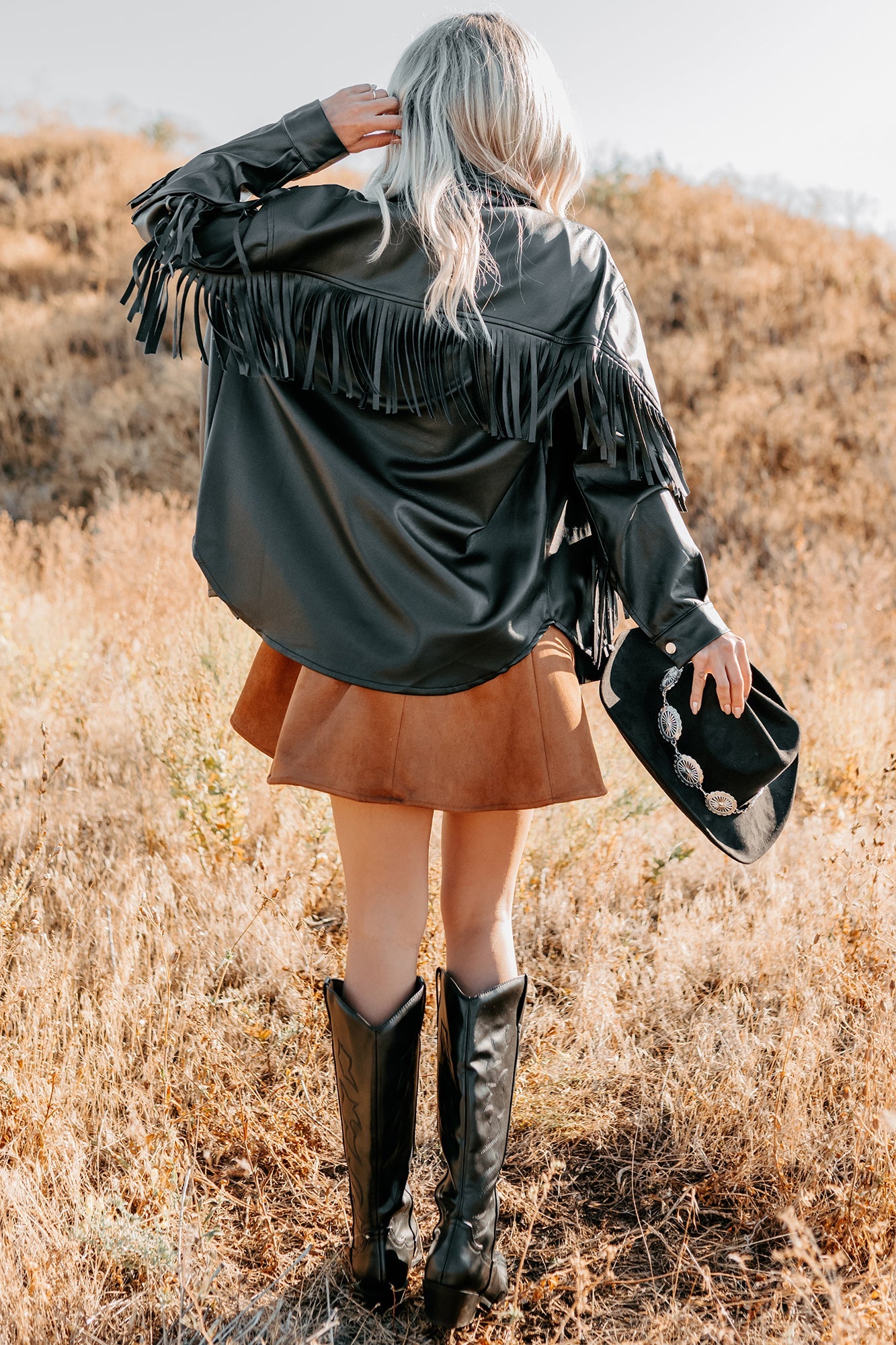Creating Moments Faux Leather Fringe Jacket (Black)