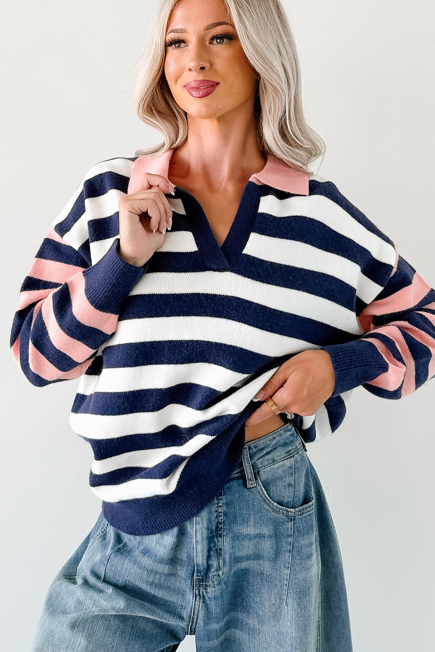 Forward Flow Striped Knit Sweater (Navy/Multi)