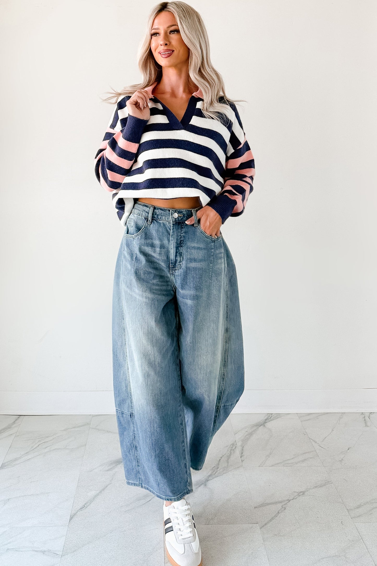 Forward Flow Striped Knit Sweater (Navy/Multi)