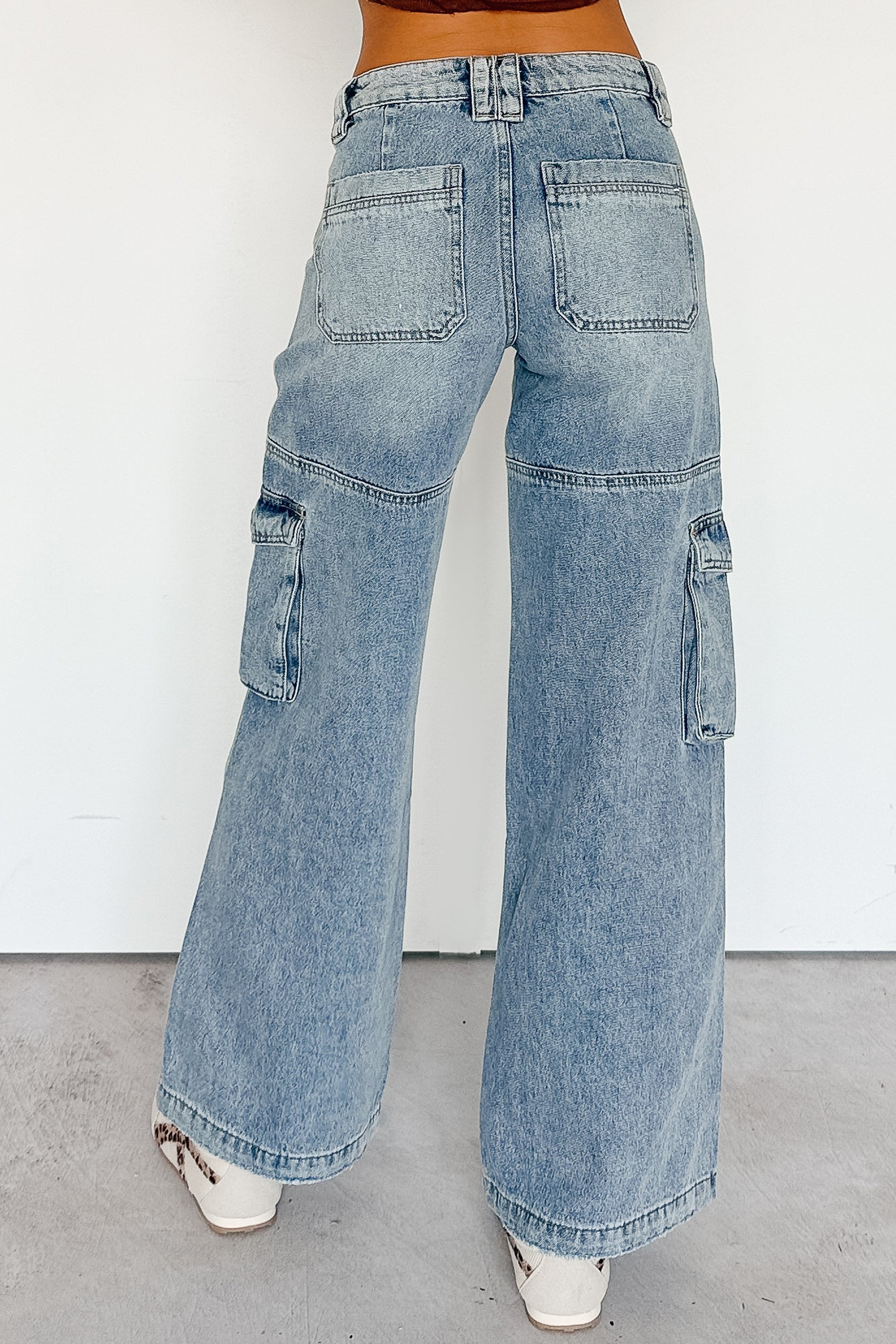 Lucy Cargo Mica Denim Wide Leg Cargo Jeans (Medium)