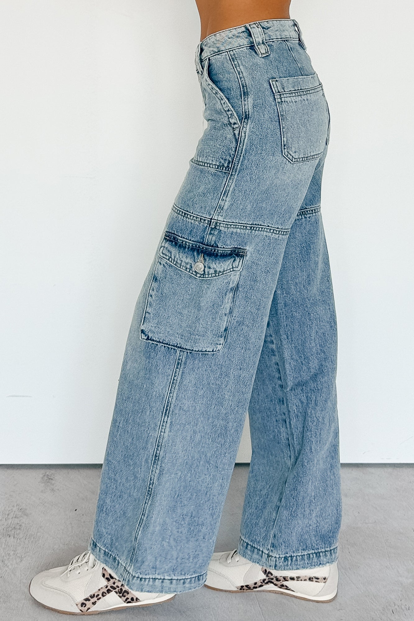 Lucy Cargo Mica Denim Wide Leg Cargo Jeans (Medium)