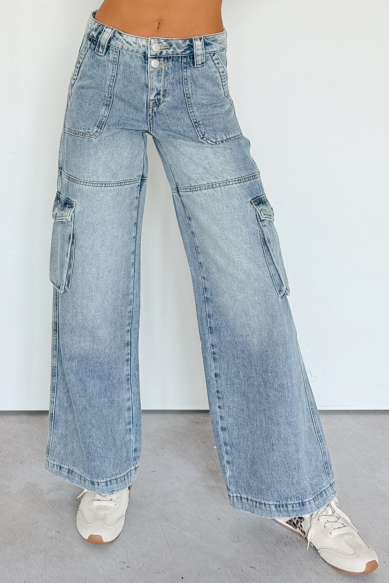Lucy Cargo Mica Denim Wide Leg Cargo Jeans (Medium)